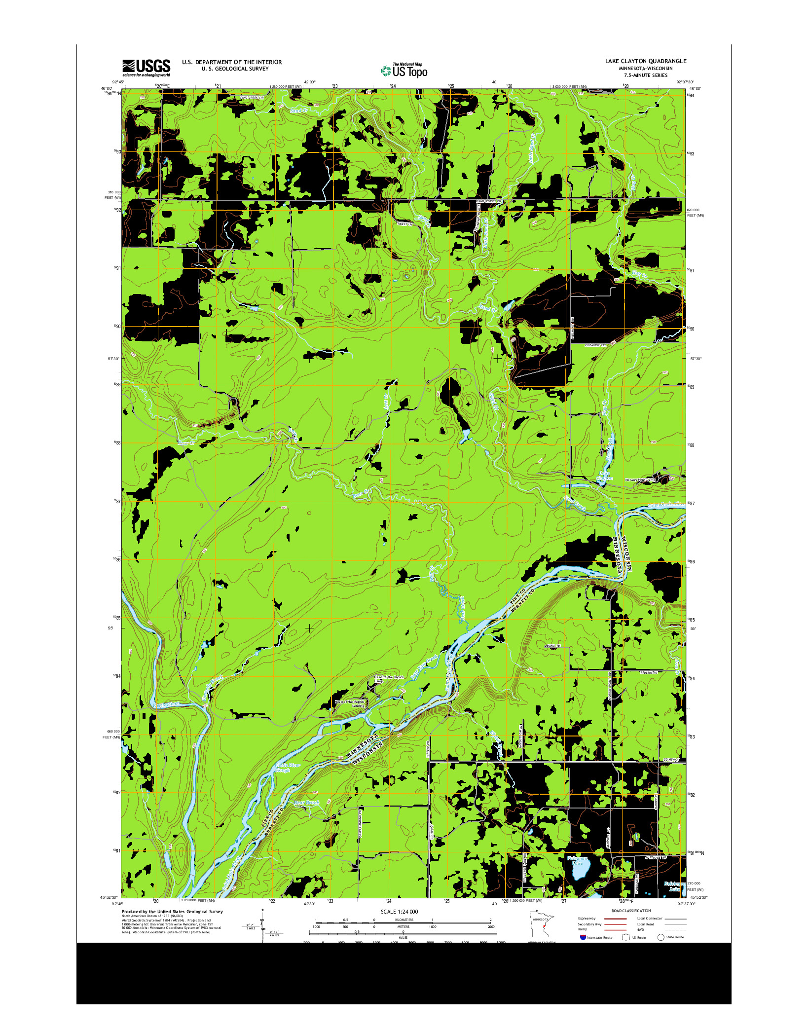 USGS US TOPO 7.5-MINUTE MAP FOR LAKE CLAYTON, MN-WI 2013