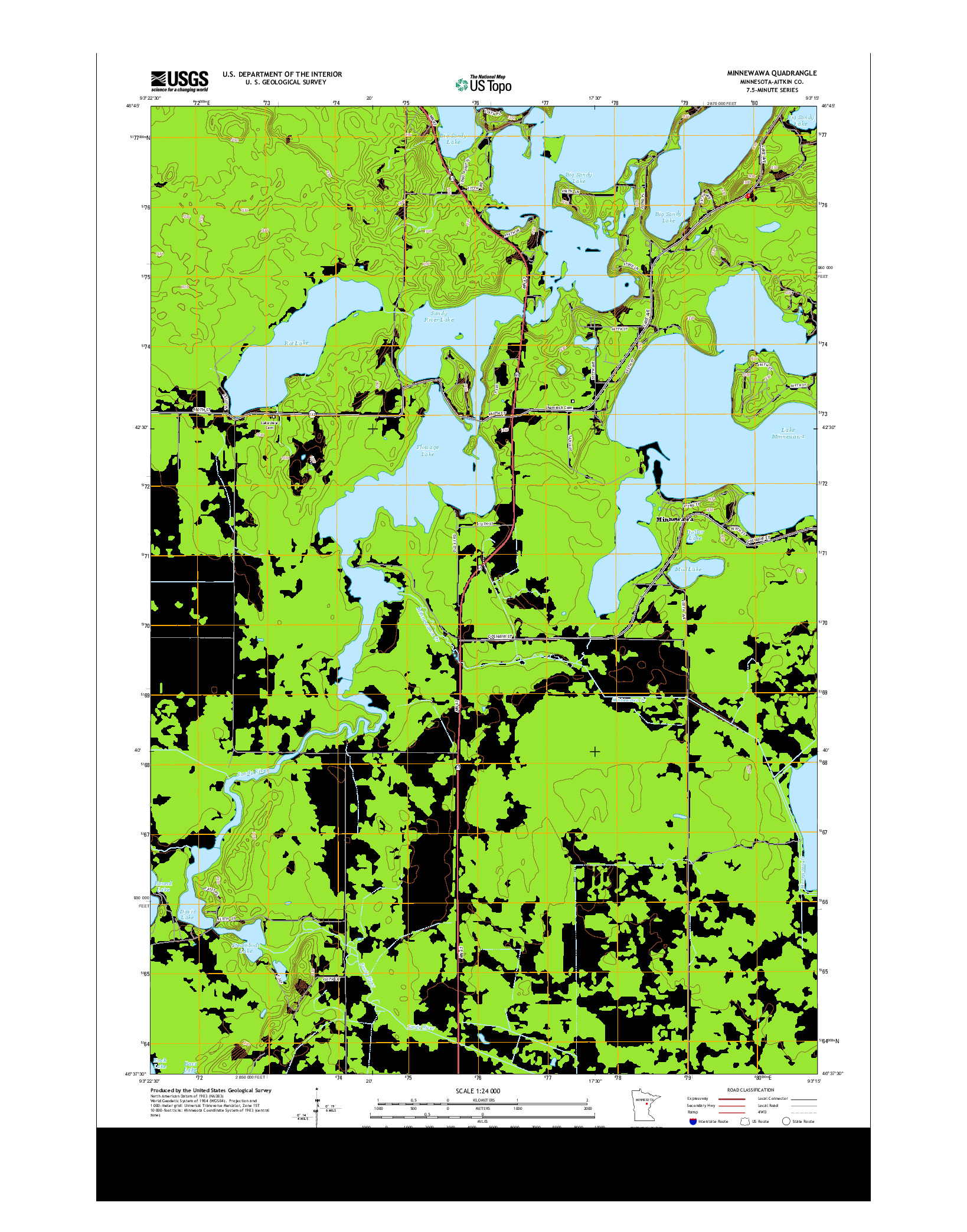 USGS US TOPO 7.5-MINUTE MAP FOR MINNEWAWA, MN 2013
