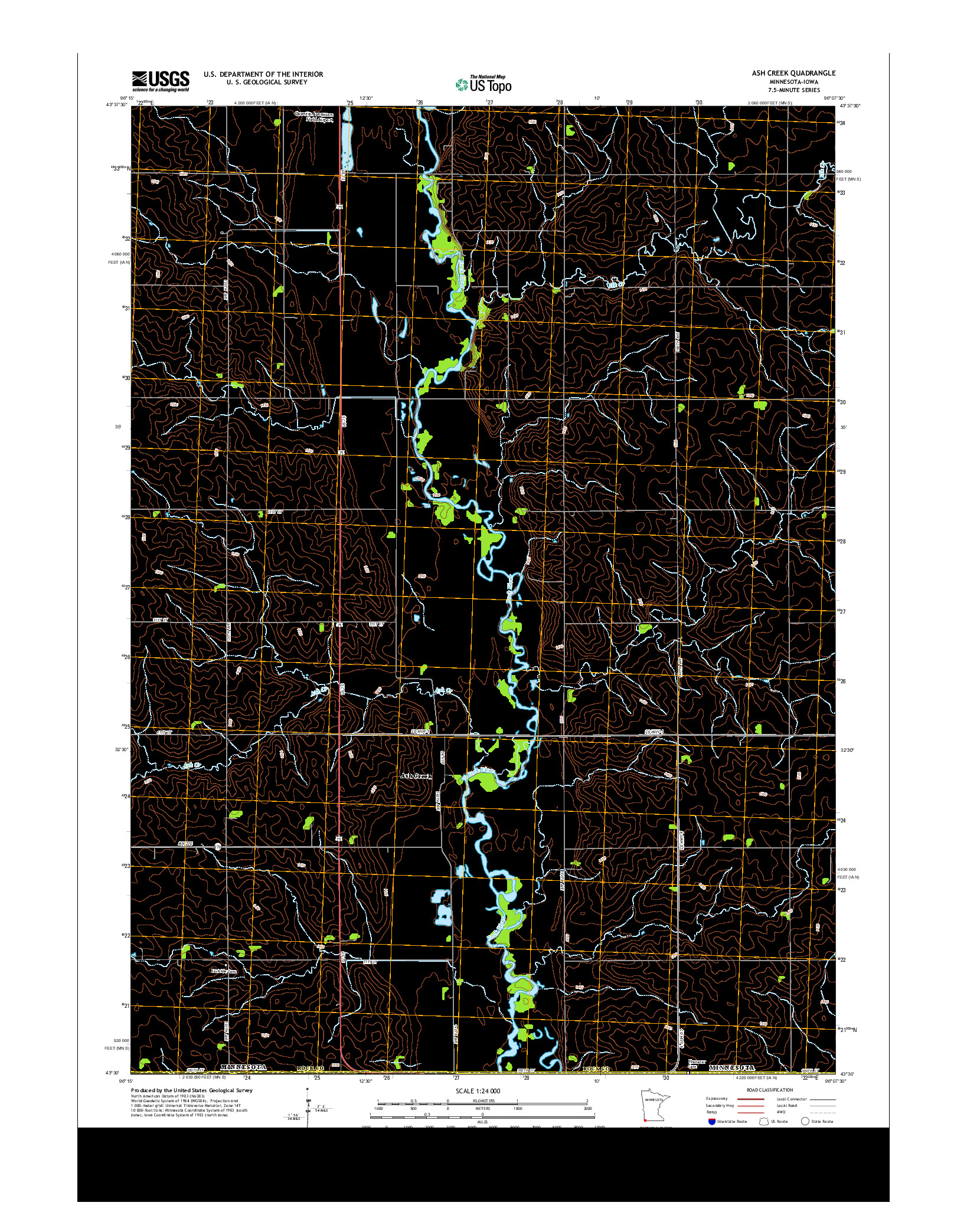 USGS US TOPO 7.5-MINUTE MAP FOR ASH CREEK, MN-IA 2013