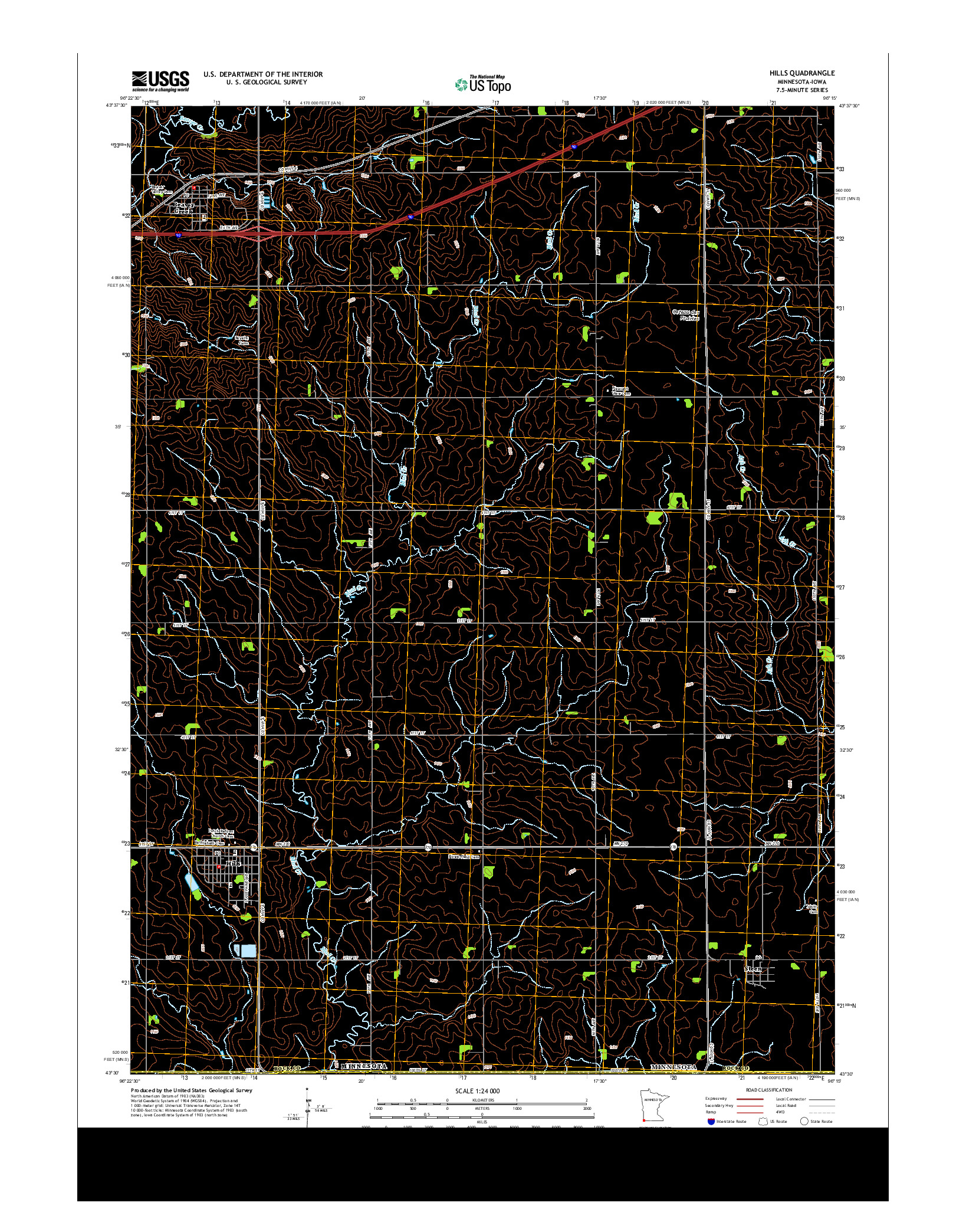 USGS US TOPO 7.5-MINUTE MAP FOR HILLS, MN-IA 2013