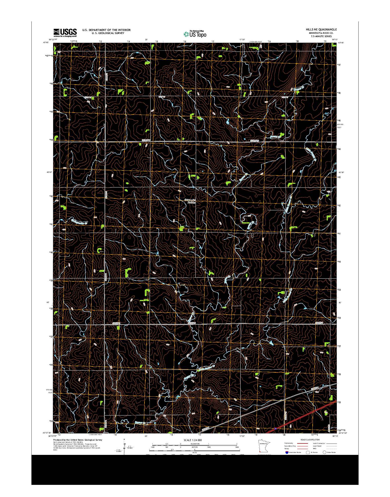 USGS US TOPO 7.5-MINUTE MAP FOR HILLS NE, MN 2013