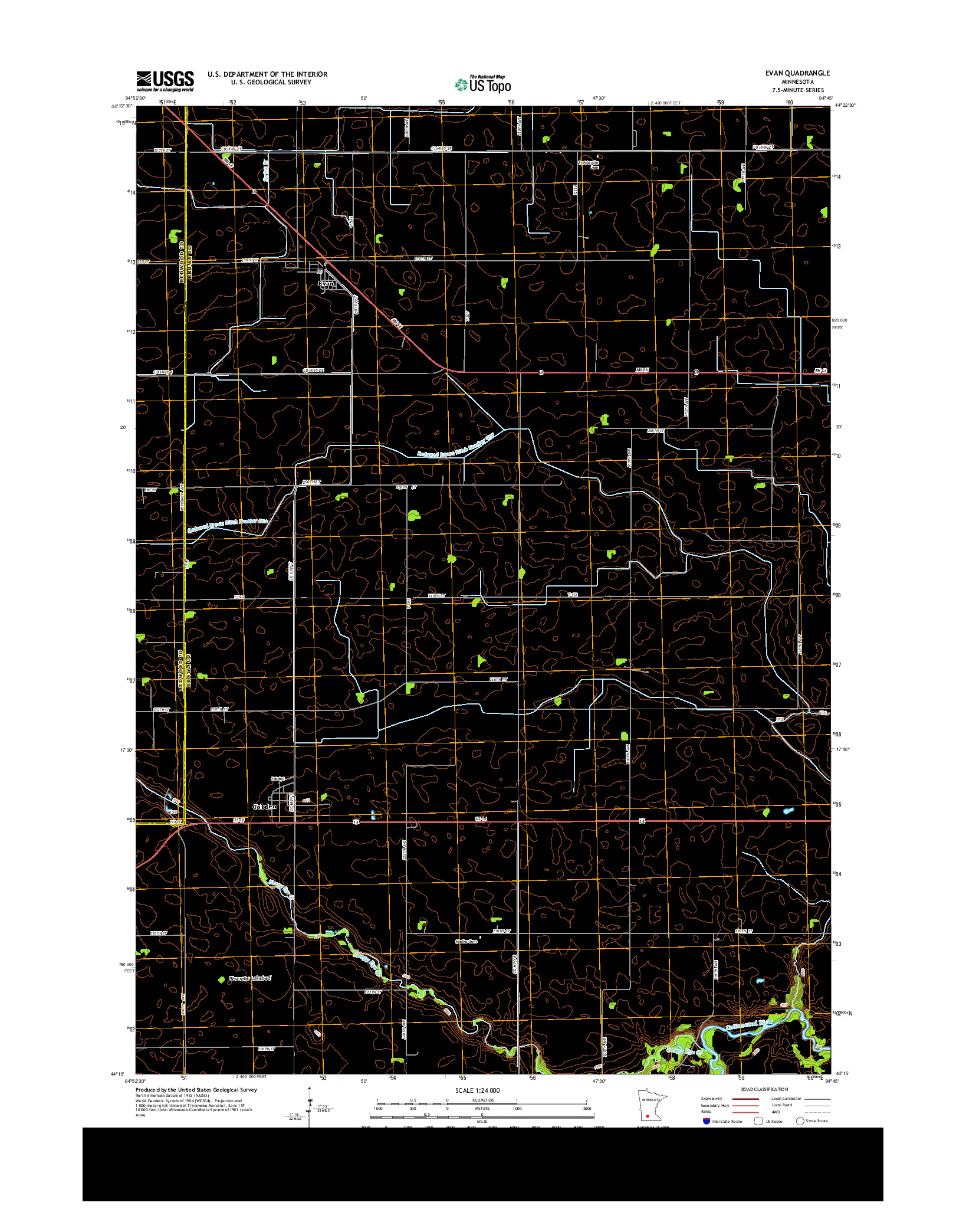 USGS US TOPO 7.5-MINUTE MAP FOR EVAN, MN 2013