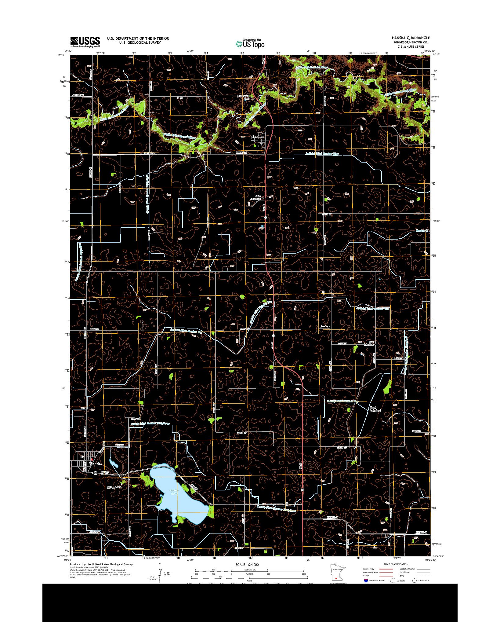 USGS US TOPO 7.5-MINUTE MAP FOR HANSKA, MN 2013
