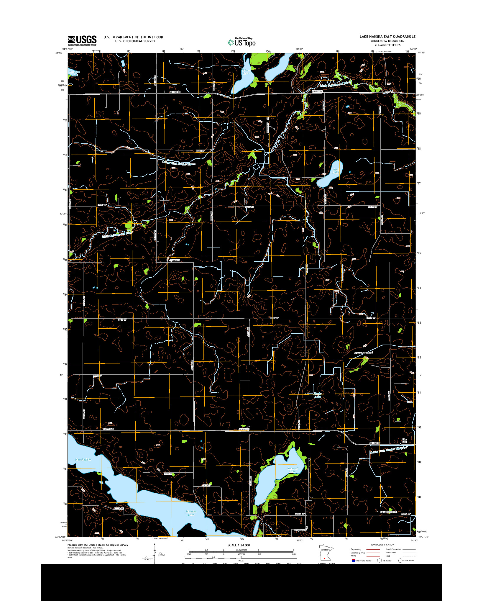 USGS US TOPO 7.5-MINUTE MAP FOR LAKE HANSKA EAST, MN 2013
