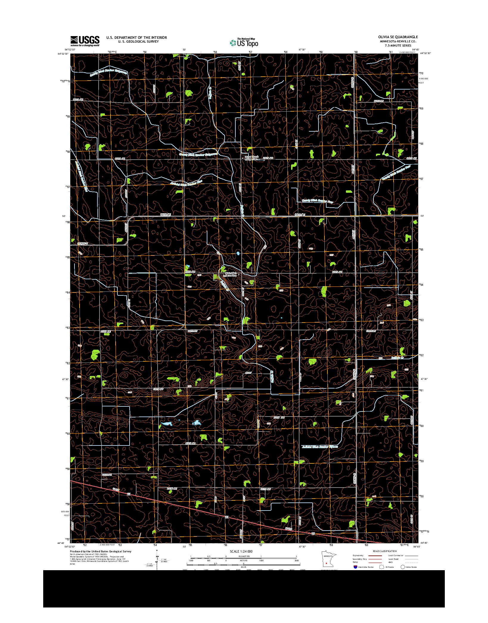 USGS US TOPO 7.5-MINUTE MAP FOR OLIVIA SE, MN 2013