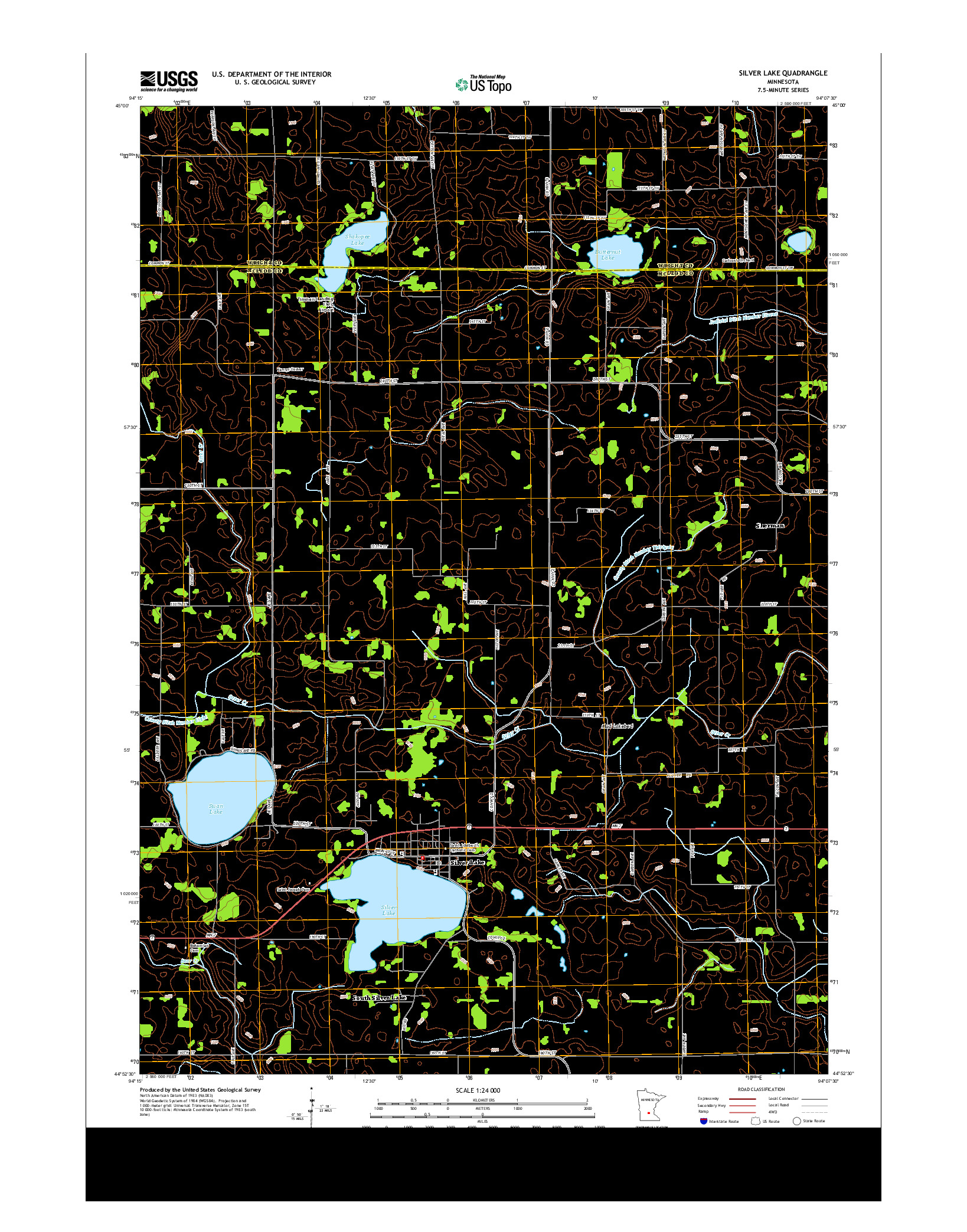 USGS US TOPO 7.5-MINUTE MAP FOR SILVER LAKE, MN 2013