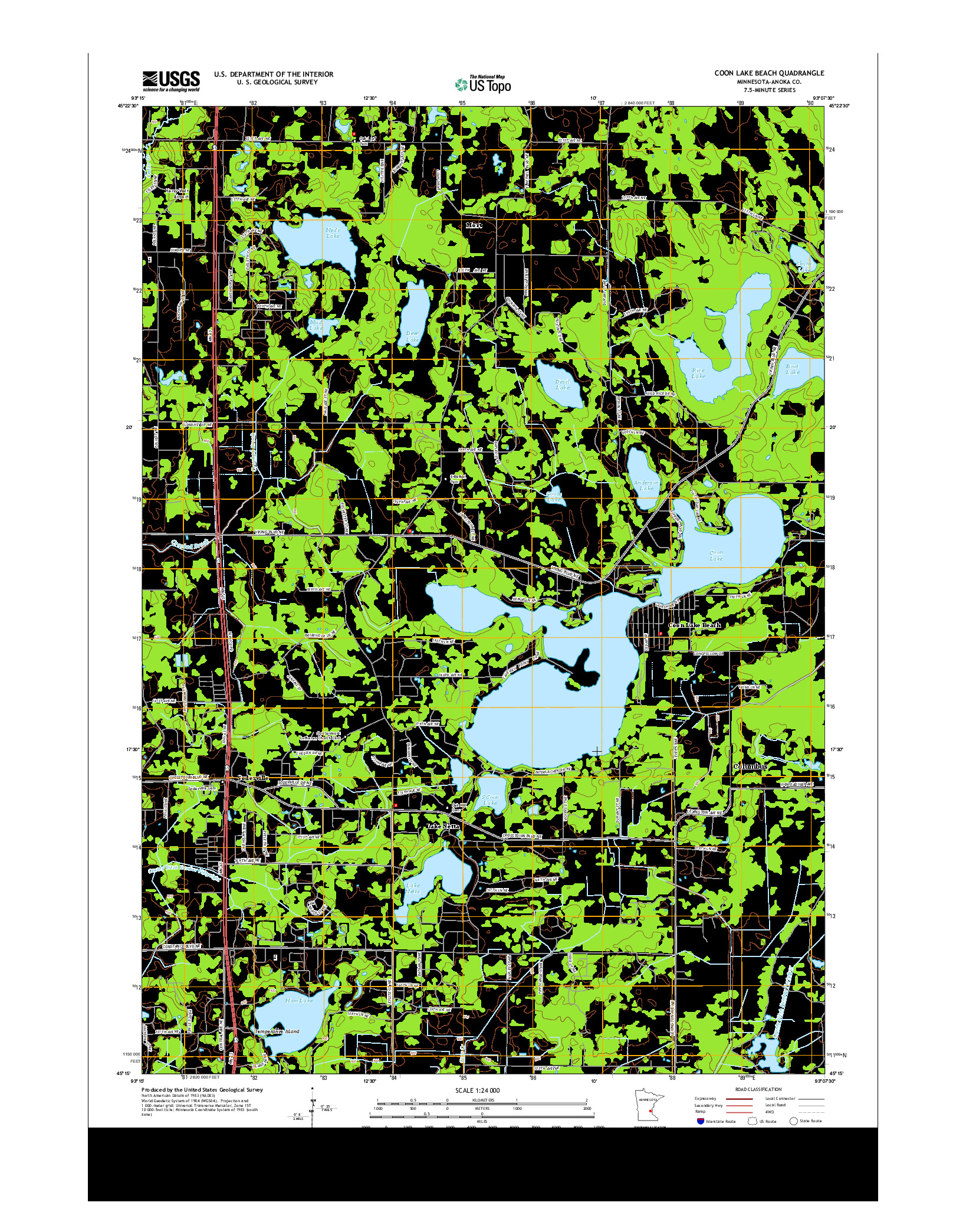 USGS US TOPO 7.5-MINUTE MAP FOR COON LAKE BEACH, MN 2013
