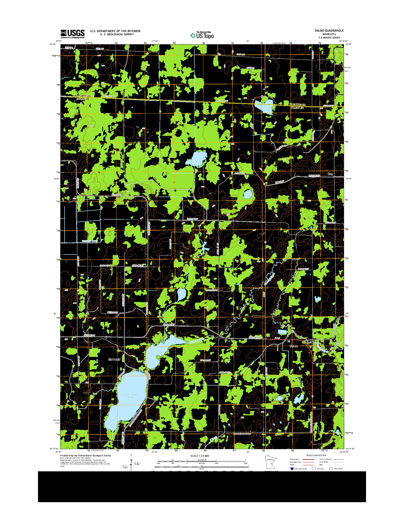 USGS US TOPO 7.5-MINUTE MAP FOR DALBO, MN 2013