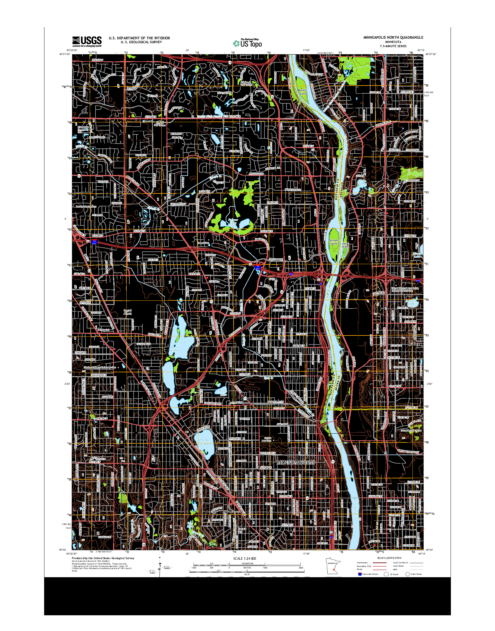 USGS US TOPO 7.5-MINUTE MAP FOR MINNEAPOLIS NORTH, MN 2013