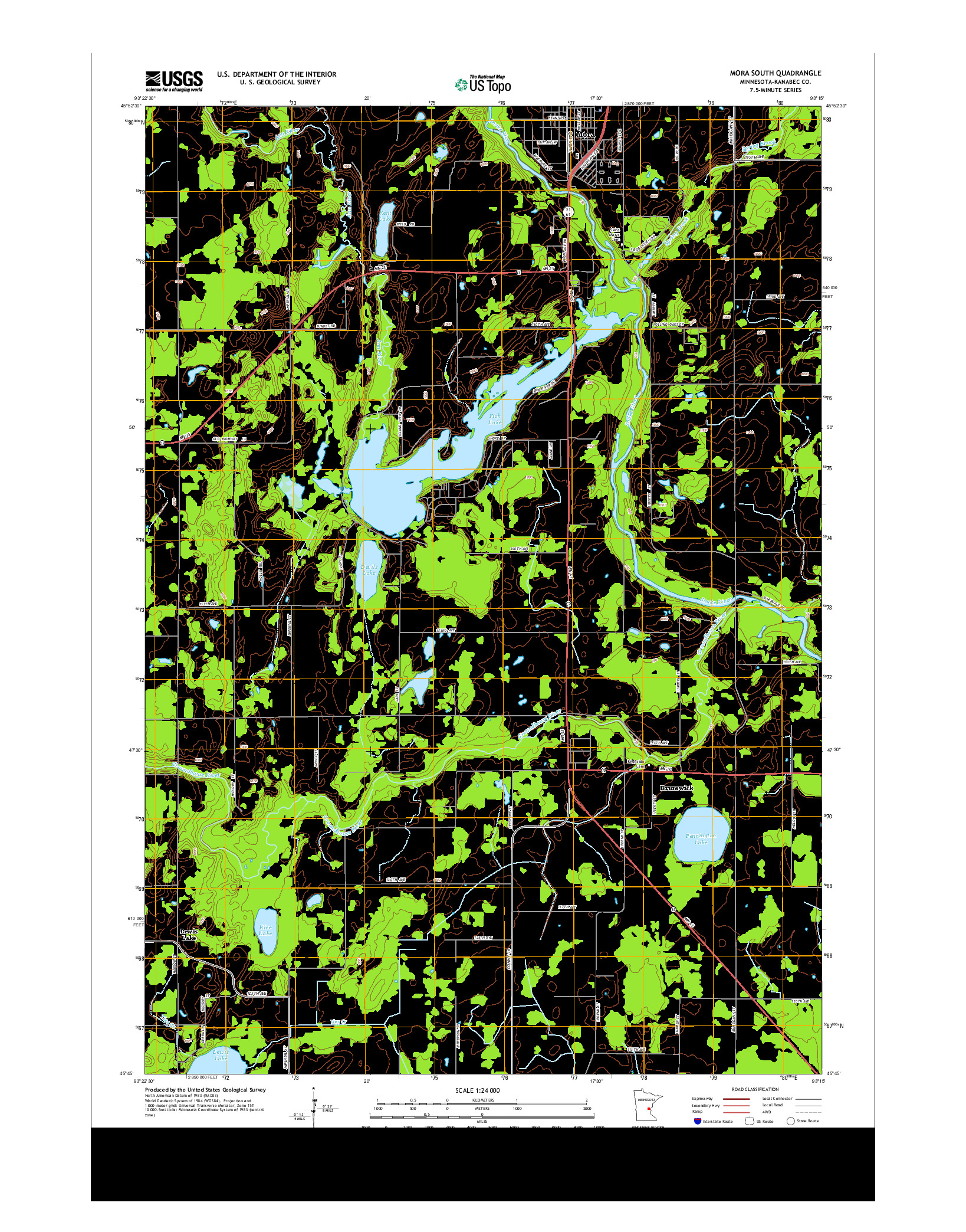 USGS US TOPO 7.5-MINUTE MAP FOR MORA SOUTH, MN 2013