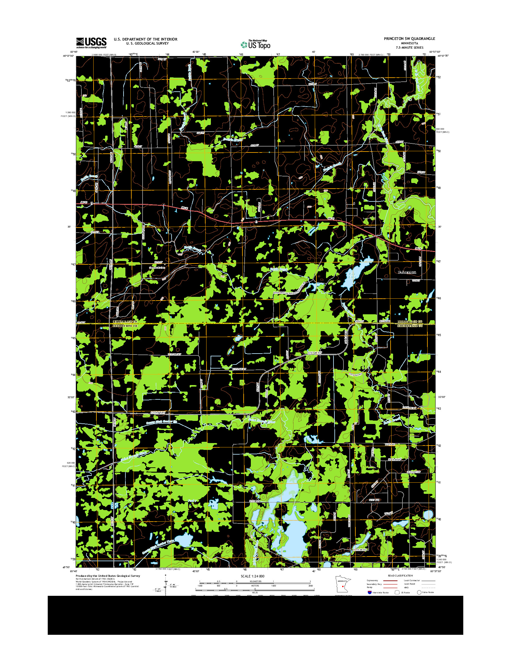 USGS US TOPO 7.5-MINUTE MAP FOR PRINCETON SW, MN 2013