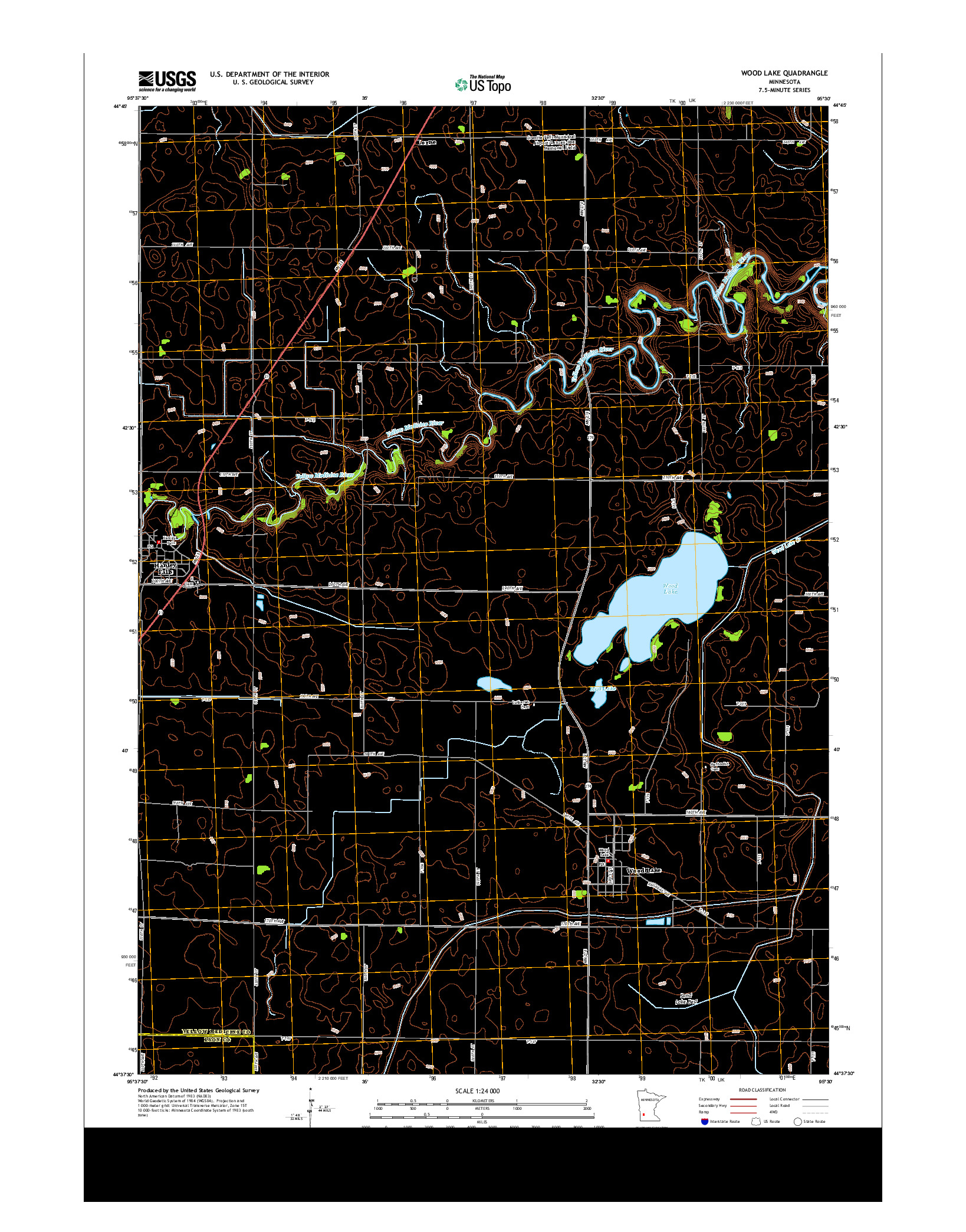 USGS US TOPO 7.5-MINUTE MAP FOR WOOD LAKE, MN 2013
