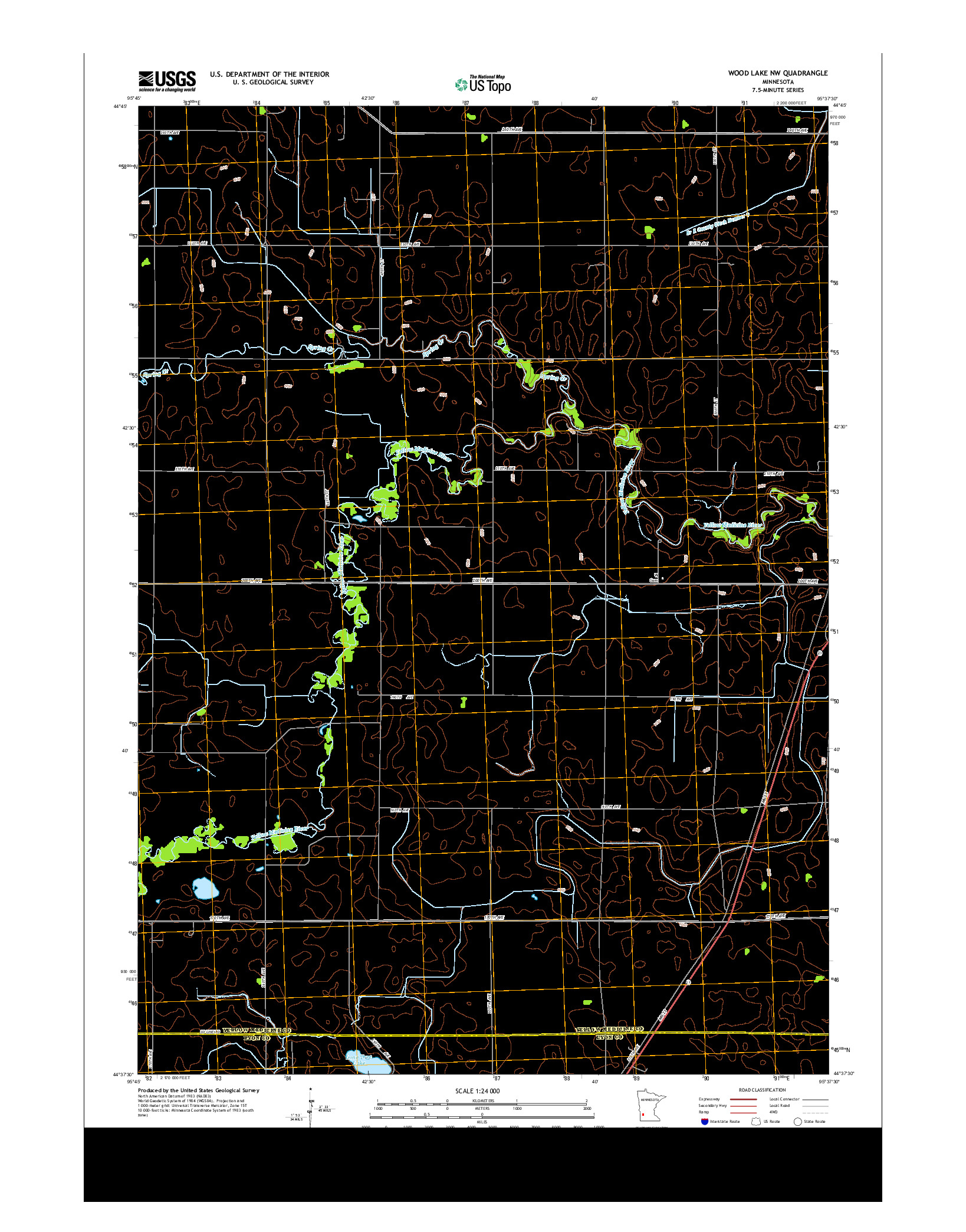 USGS US TOPO 7.5-MINUTE MAP FOR WOOD LAKE NW, MN 2013