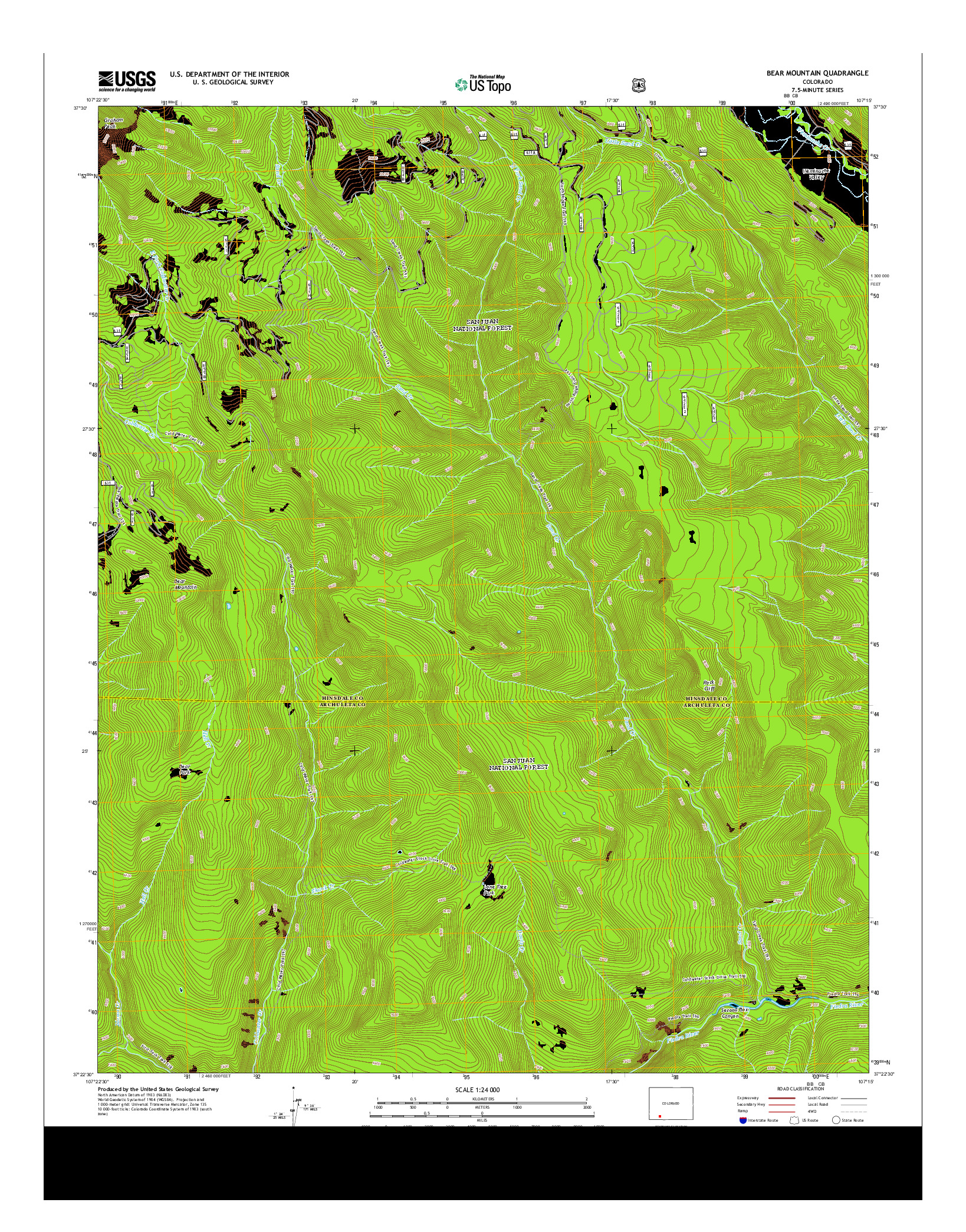 USGS US TOPO 7.5-MINUTE MAP FOR BEAR MOUNTAIN, CO 2013