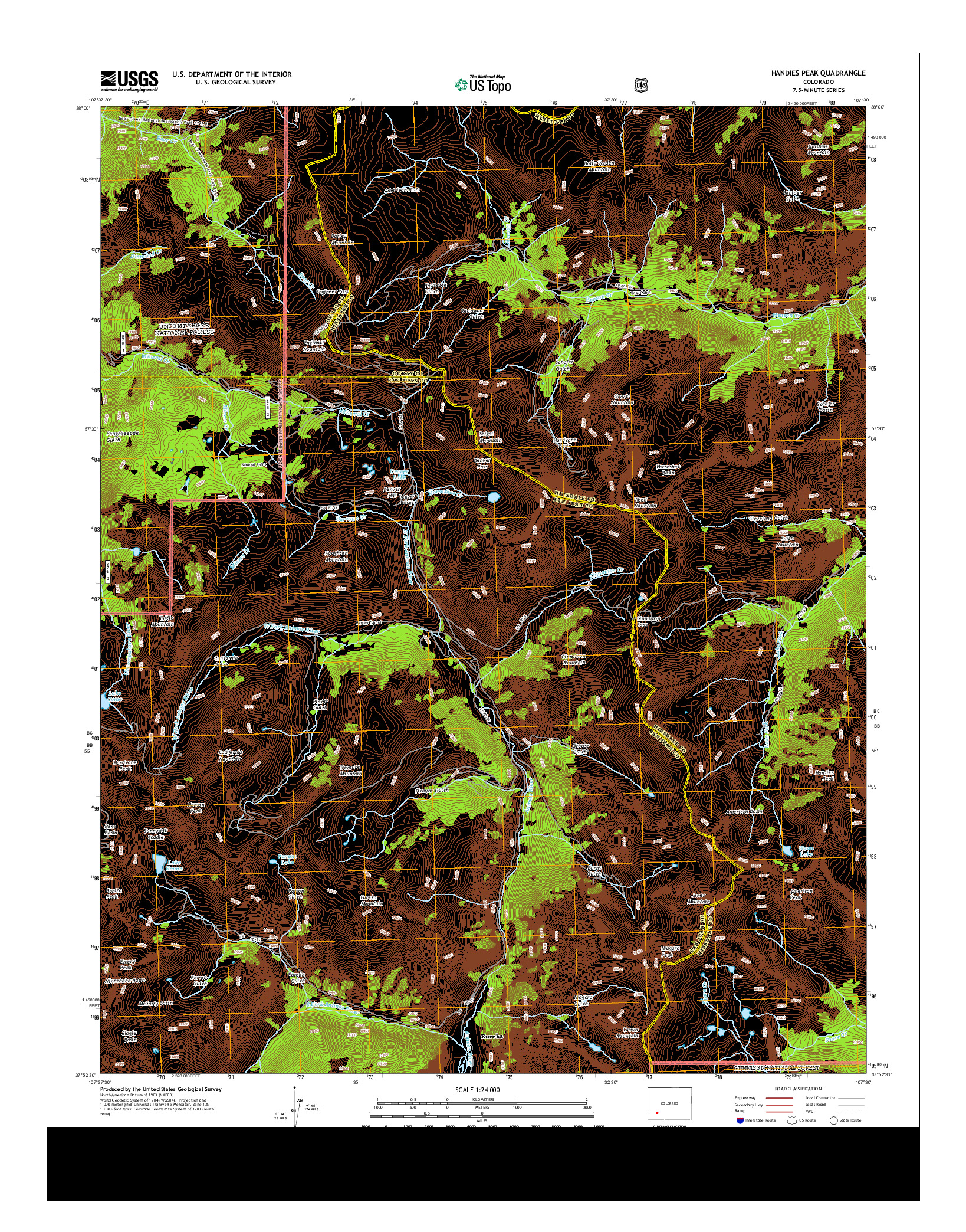 USGS US TOPO 7.5-MINUTE MAP FOR HANDIES PEAK, CO 2013