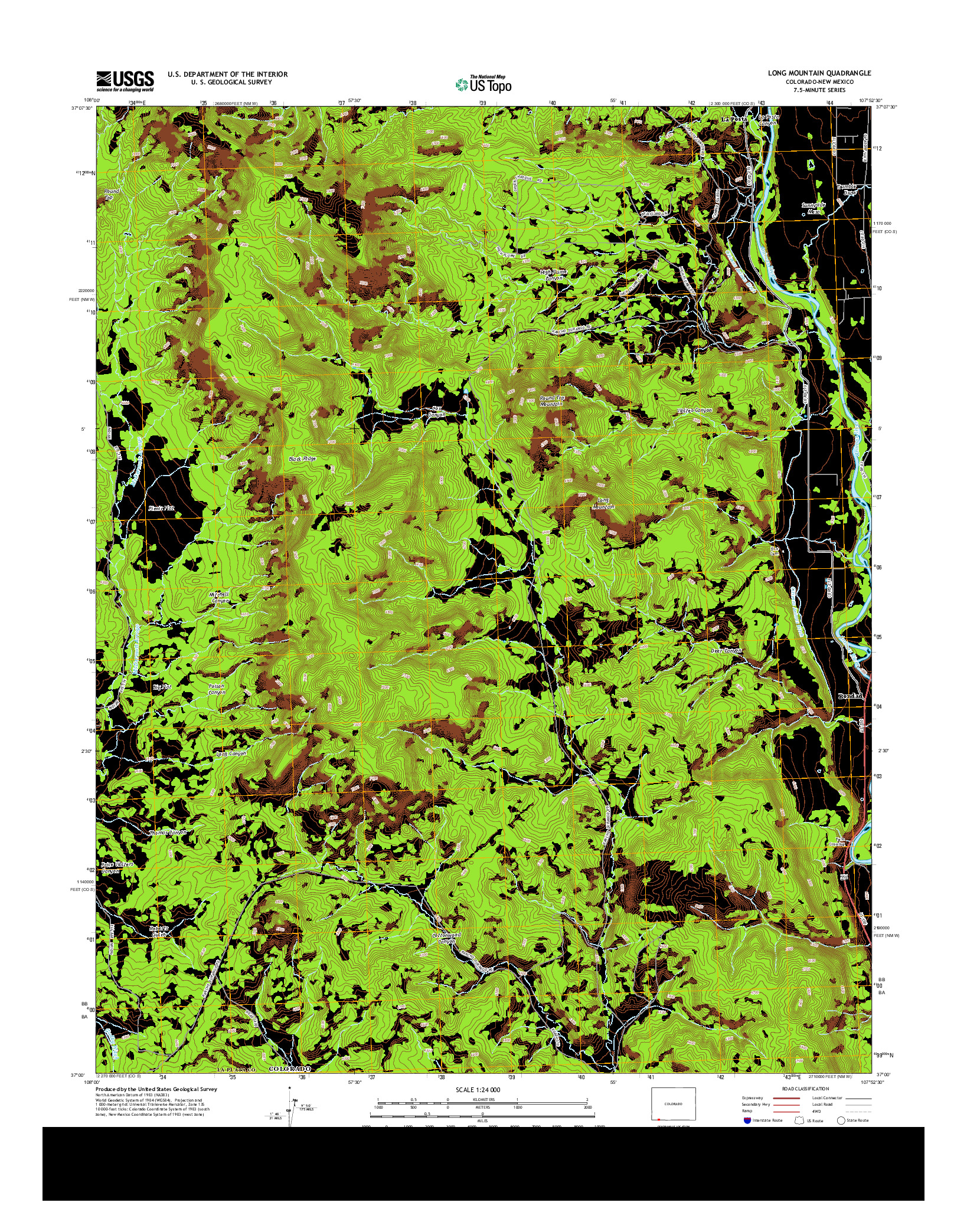 USGS US TOPO 7.5-MINUTE MAP FOR LONG MOUNTAIN, CO-NM 2013