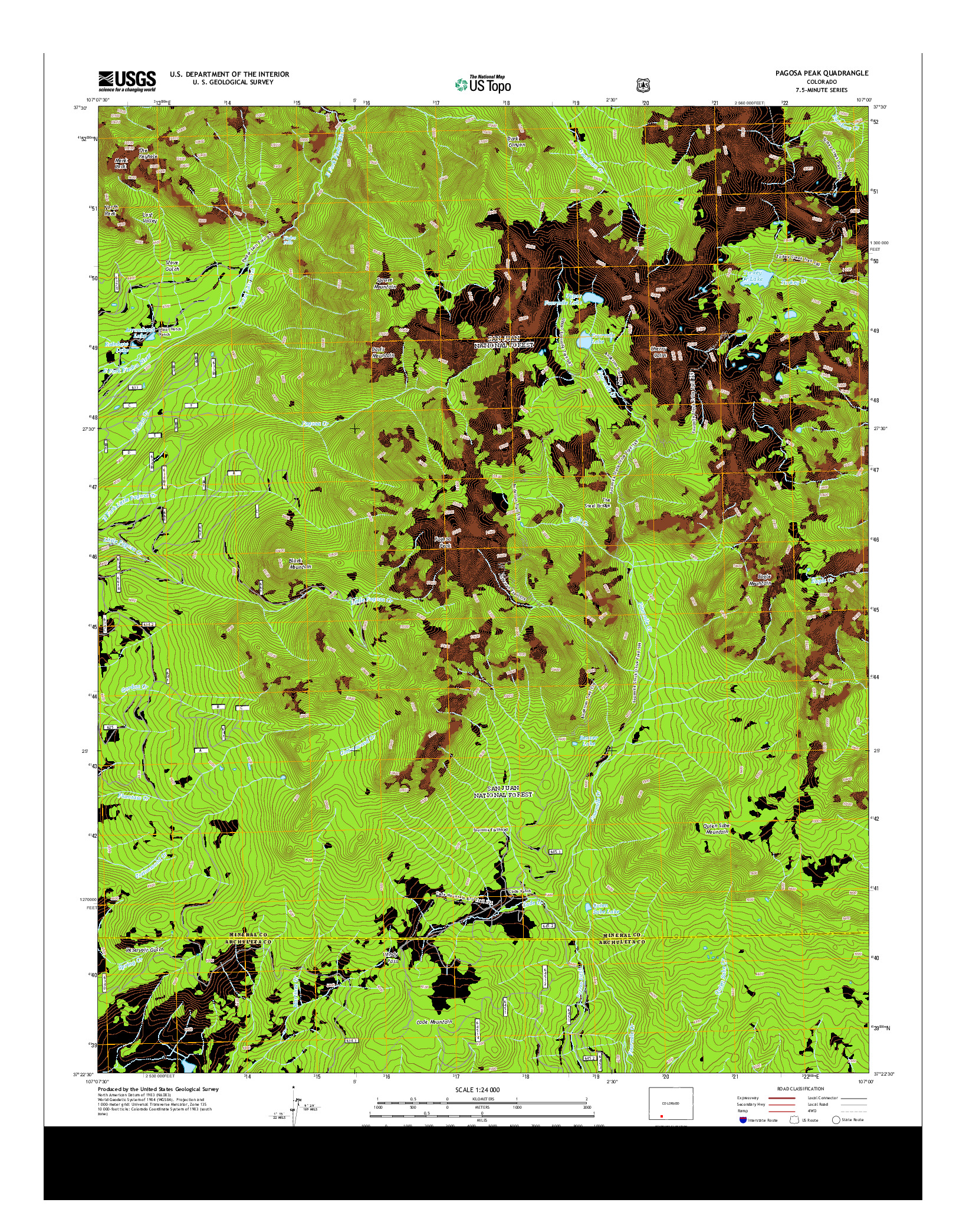 USGS US TOPO 7.5-MINUTE MAP FOR PAGOSA PEAK, CO 2013