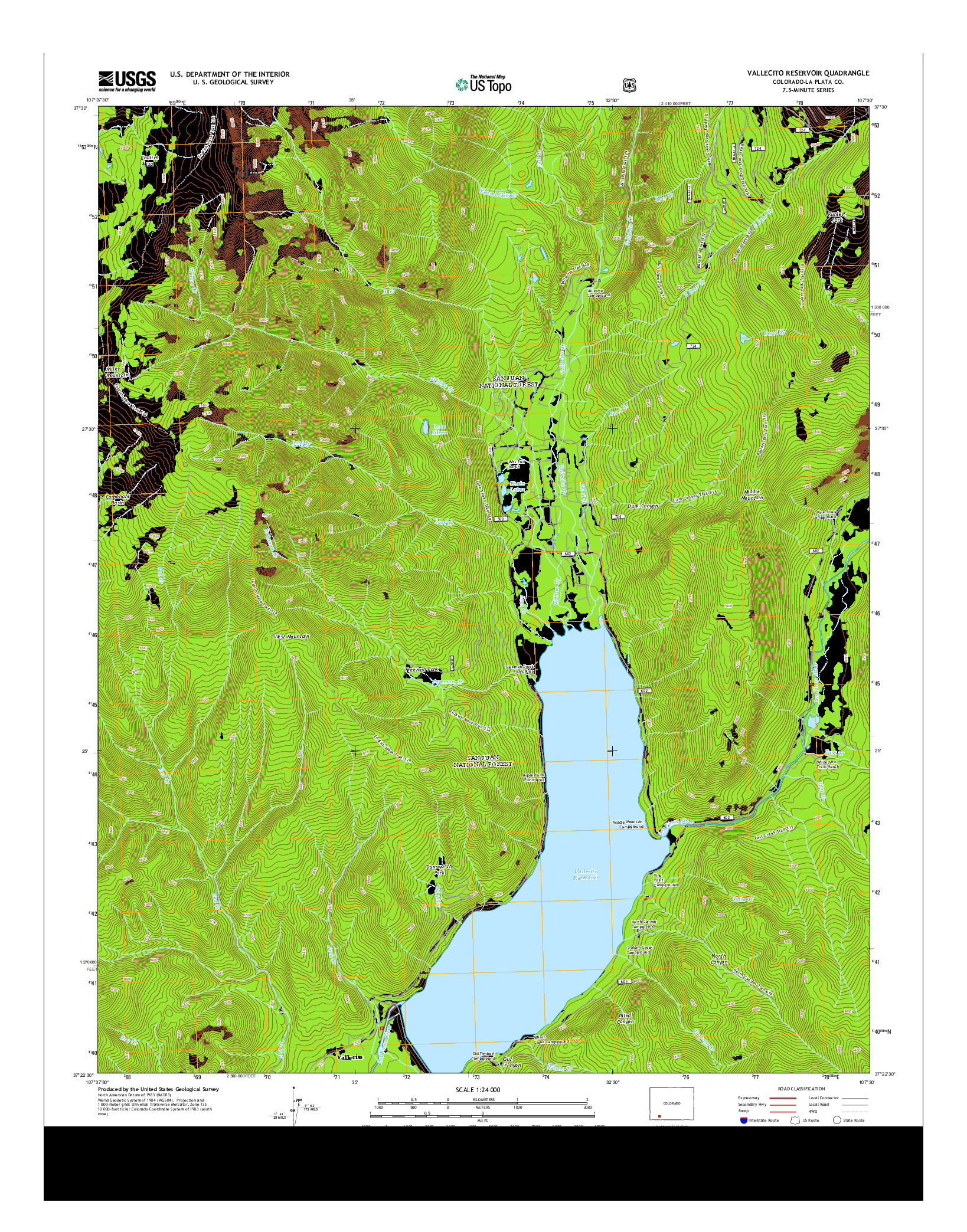 USGS US TOPO 7.5-MINUTE MAP FOR VALLECITO RESERVOIR, CO 2013