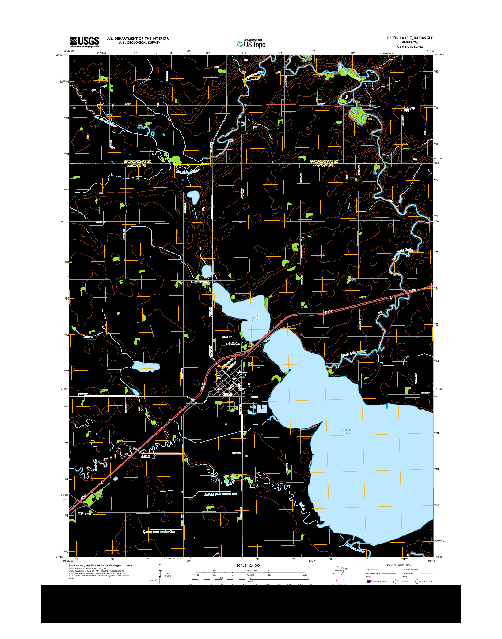 USGS US TOPO 7.5-MINUTE MAP FOR HERON LAKE, MN 2013