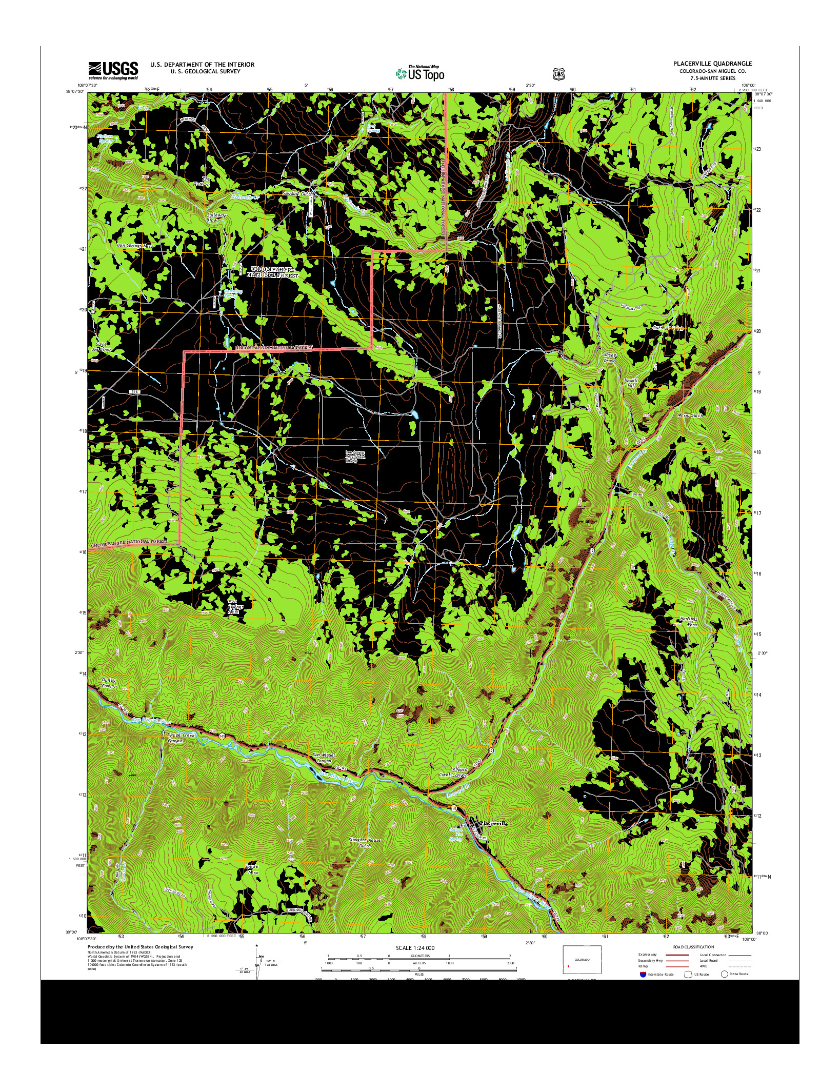 USGS US TOPO 7.5-MINUTE MAP FOR PLACERVILLE, CO 2013