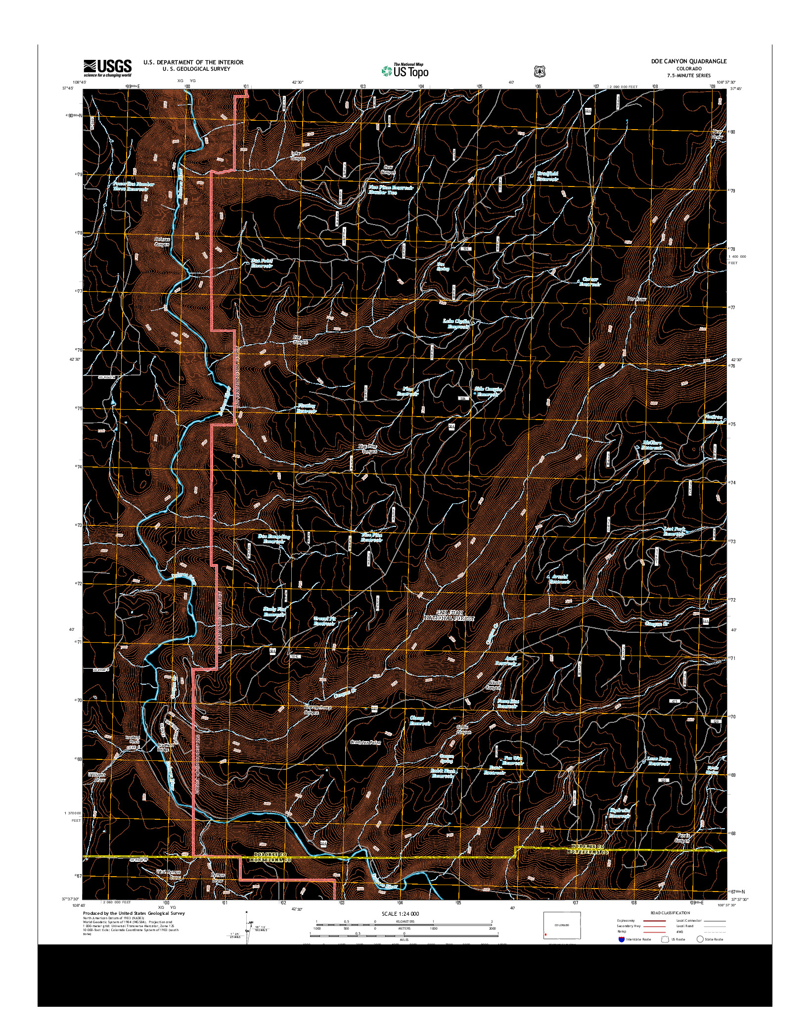 USGS US TOPO 7.5-MINUTE MAP FOR DOE CANYON, CO 2013