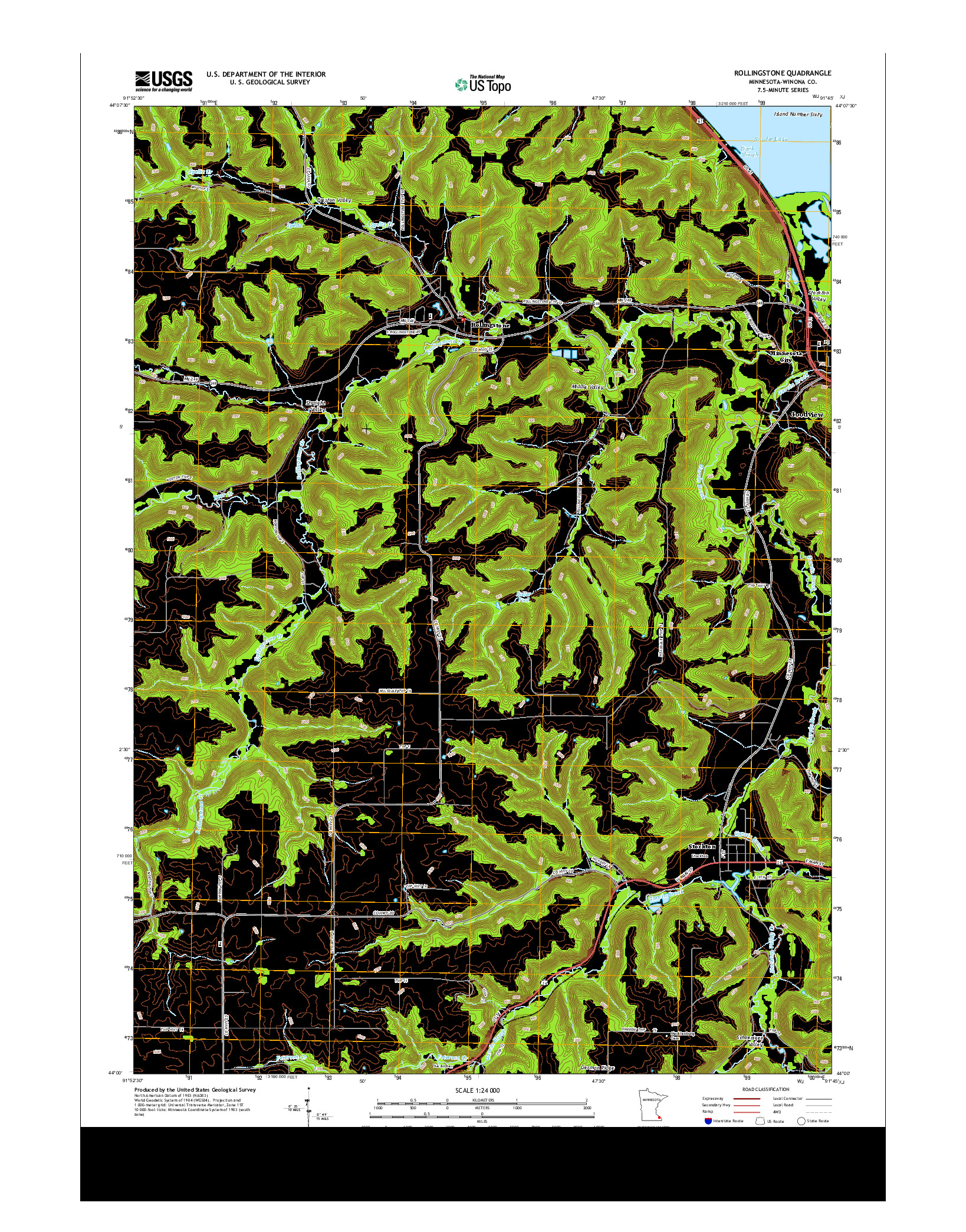 USGS US TOPO 7.5-MINUTE MAP FOR ROLLINGSTONE, MN 2013