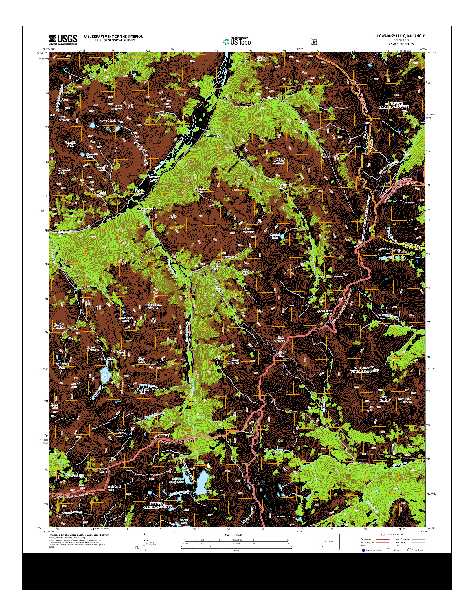 USGS US TOPO 7.5-MINUTE MAP FOR HOWARDSVILLE, CO 2013