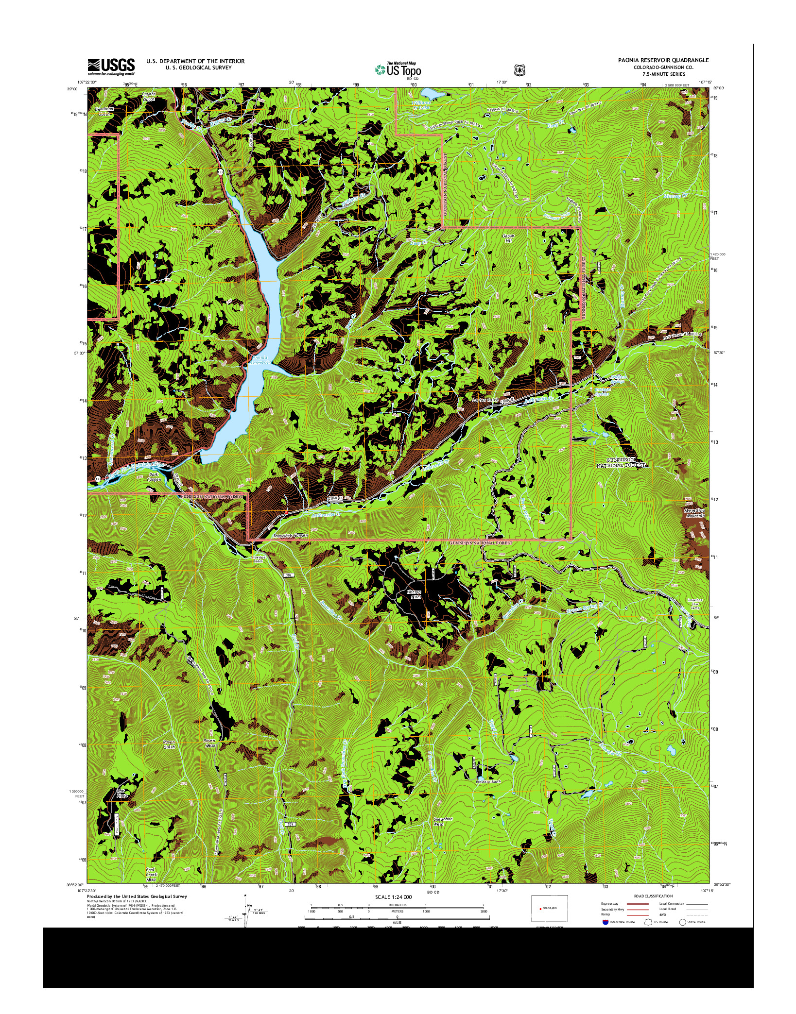 USGS US TOPO 7.5-MINUTE MAP FOR PAONIA RESERVOIR, CO 2013