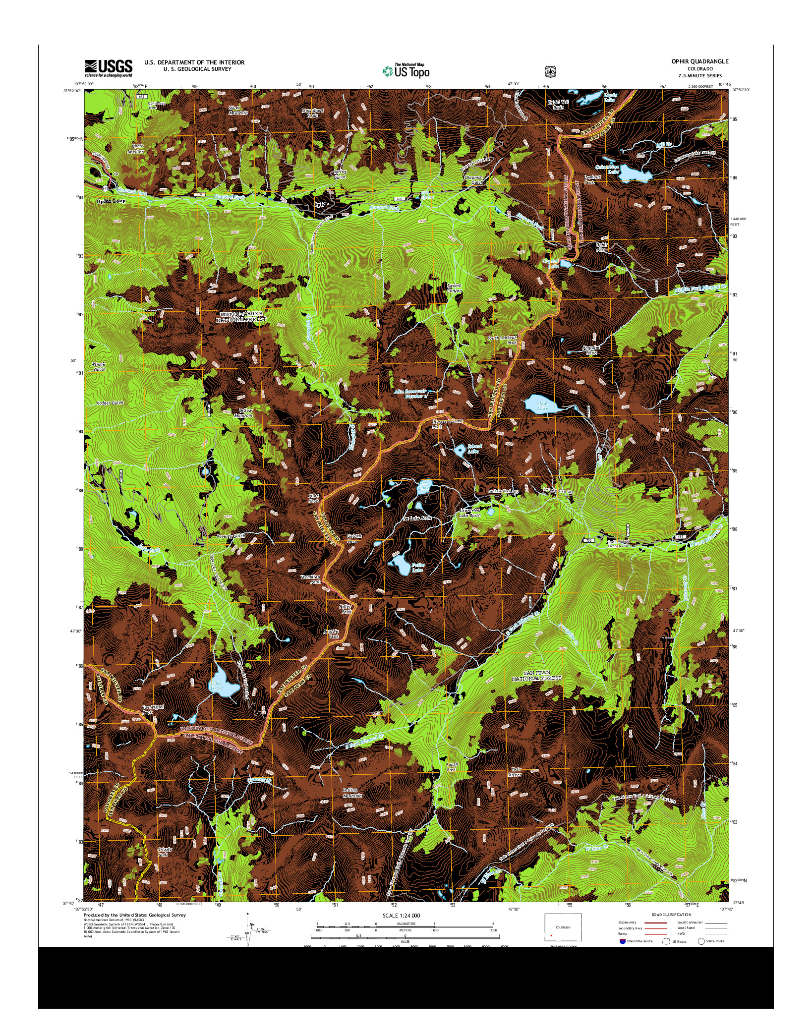 USGS US TOPO 7.5-MINUTE MAP FOR OPHIR, CO 2013