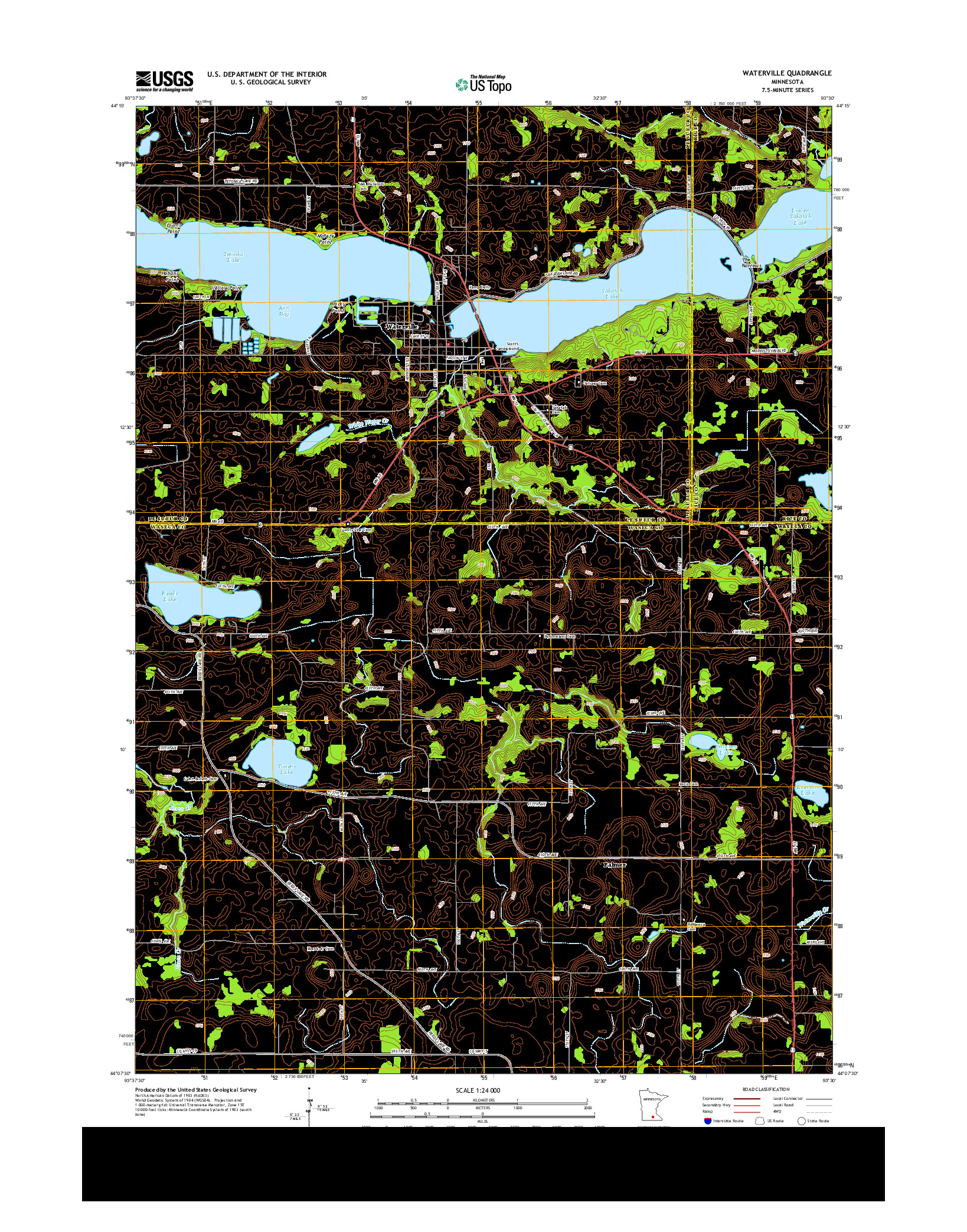 USGS US TOPO 7.5-MINUTE MAP FOR WATERVILLE, MN 2013