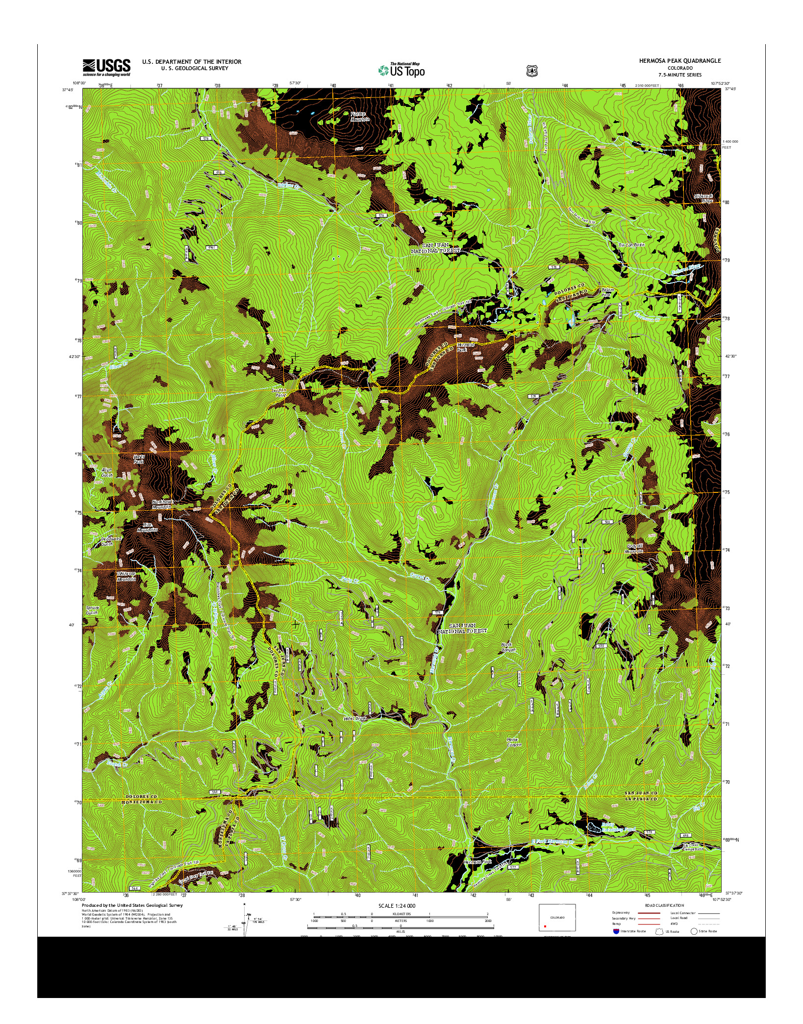 USGS US TOPO 7.5-MINUTE MAP FOR HERMOSA PEAK, CO 2013