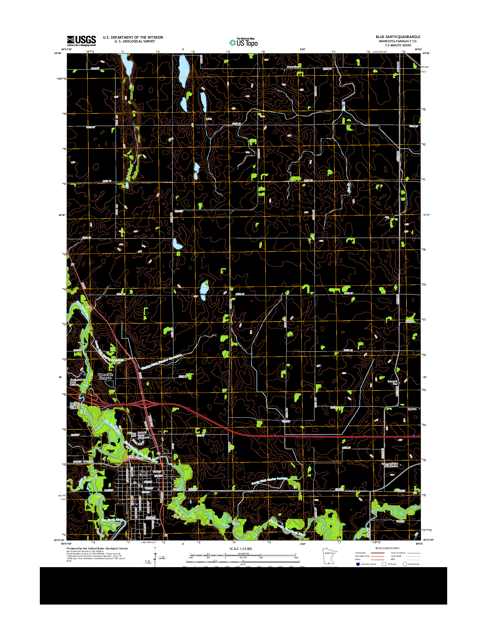 USGS US TOPO 7.5-MINUTE MAP FOR BLUE EARTH, MN 2013