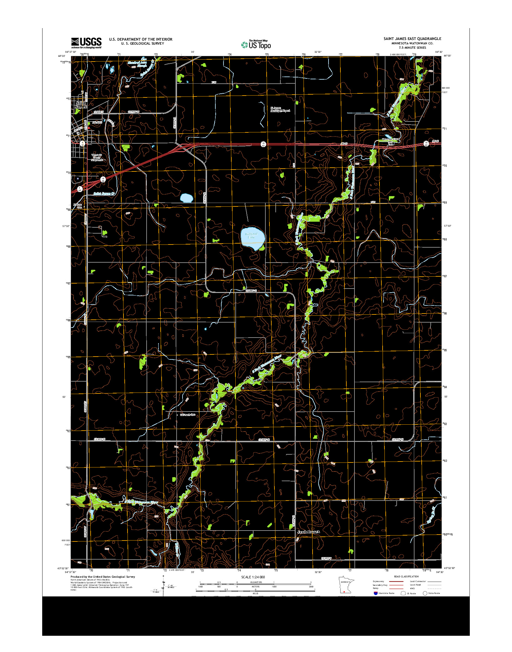 USGS US TOPO 7.5-MINUTE MAP FOR SAINT JAMES EAST, MN 2013