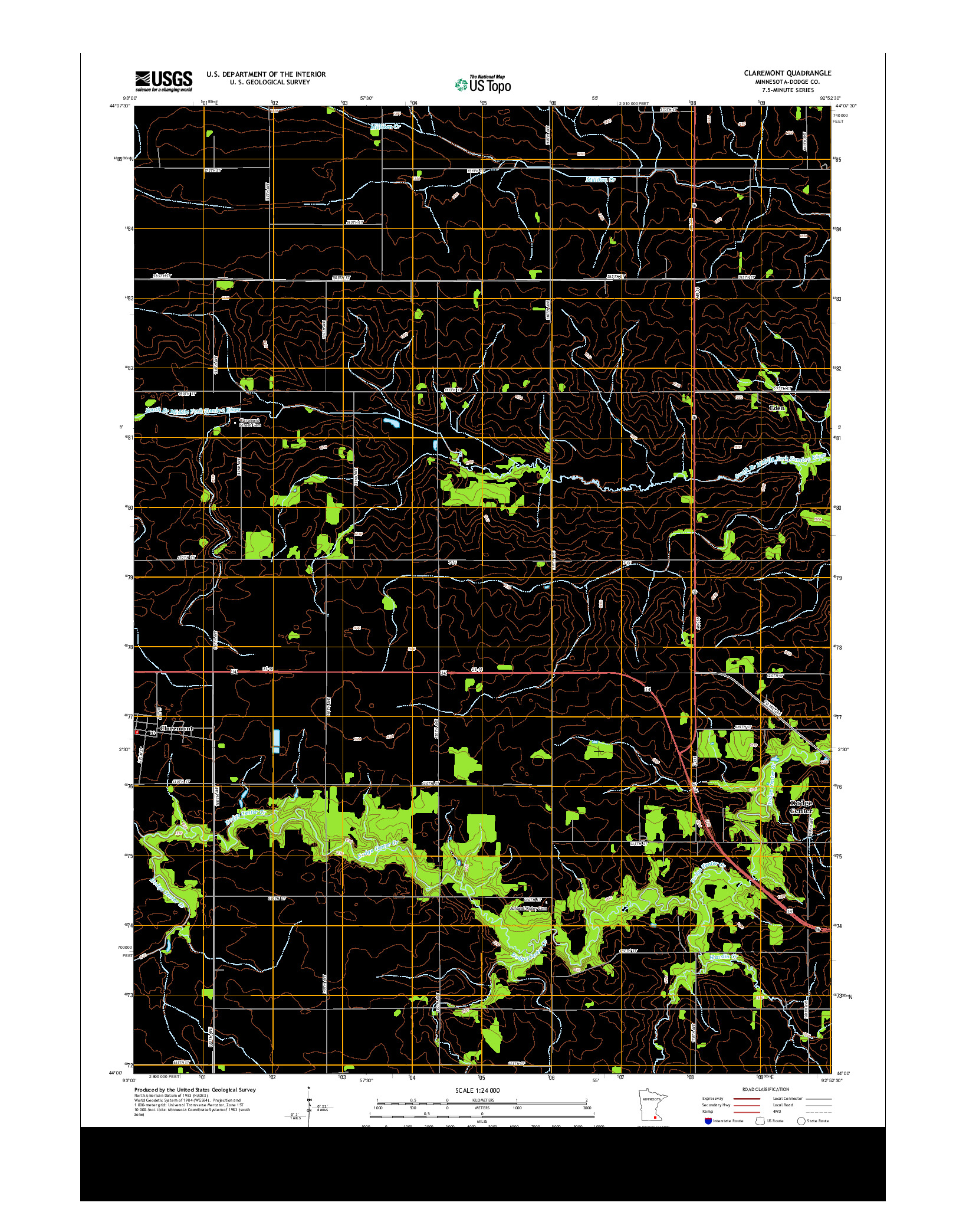 USGS US TOPO 7.5-MINUTE MAP FOR CLAREMONT, MN 2013