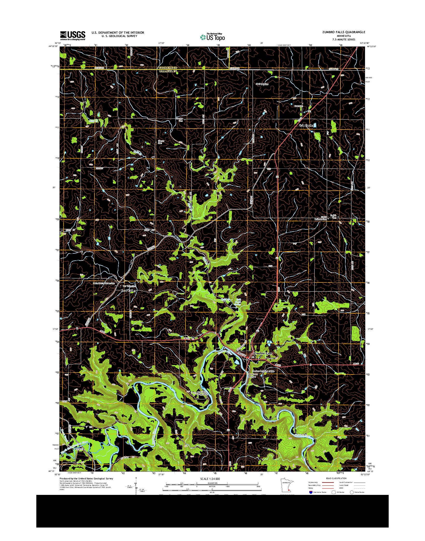 USGS US TOPO 7.5-MINUTE MAP FOR ZUMBRO FALLS, MN 2013