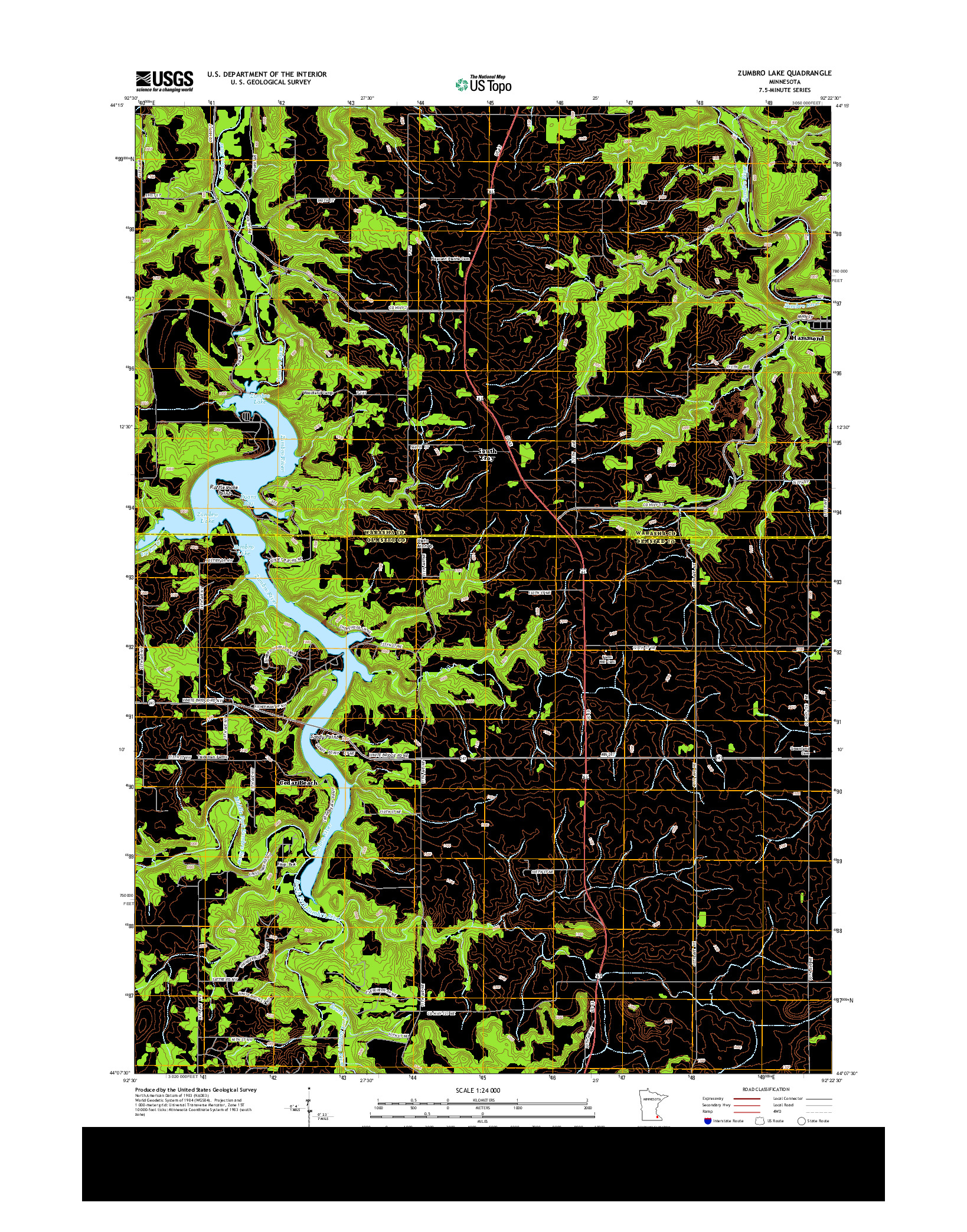 USGS US TOPO 7.5-MINUTE MAP FOR ZUMBRO LAKE, MN 2013