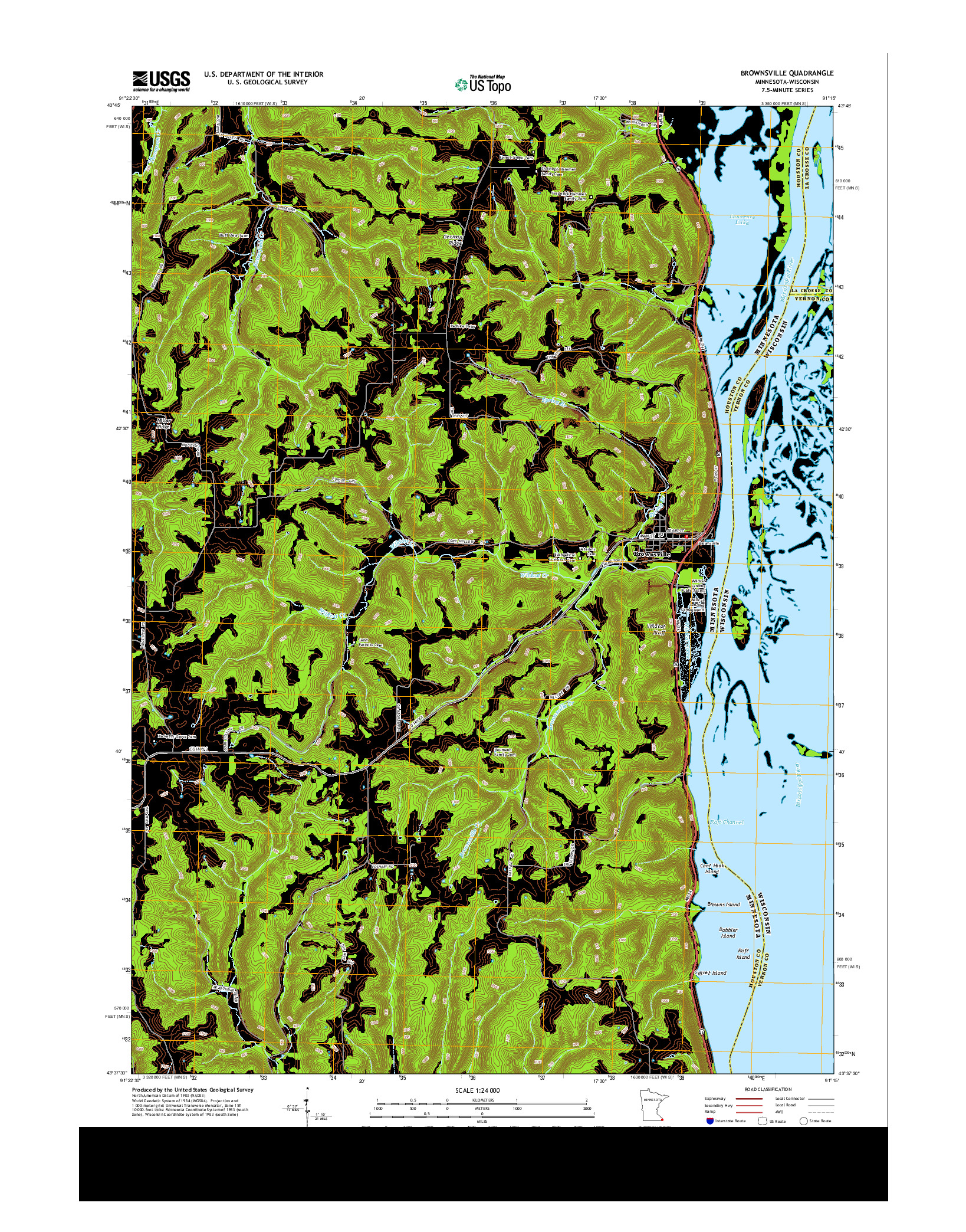 USGS US TOPO 7.5-MINUTE MAP FOR BROWNSVILLE, MN-WI 2013