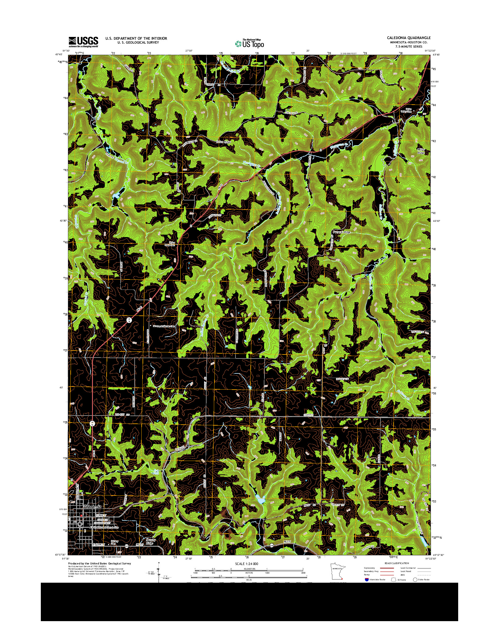 USGS US TOPO 7.5-MINUTE MAP FOR CALEDONIA, MN 2013