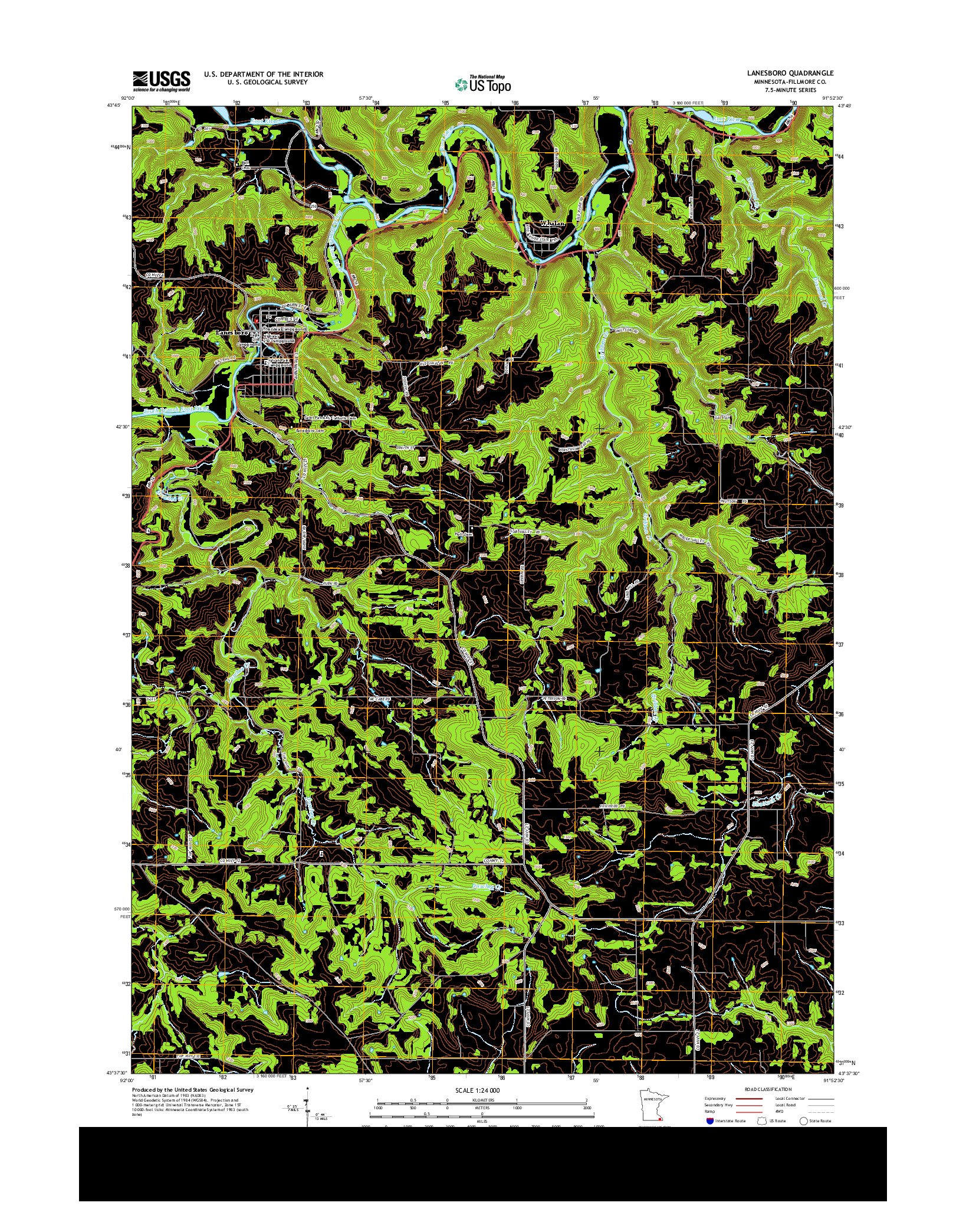 USGS US TOPO 7.5-MINUTE MAP FOR LANESBORO, MN 2013