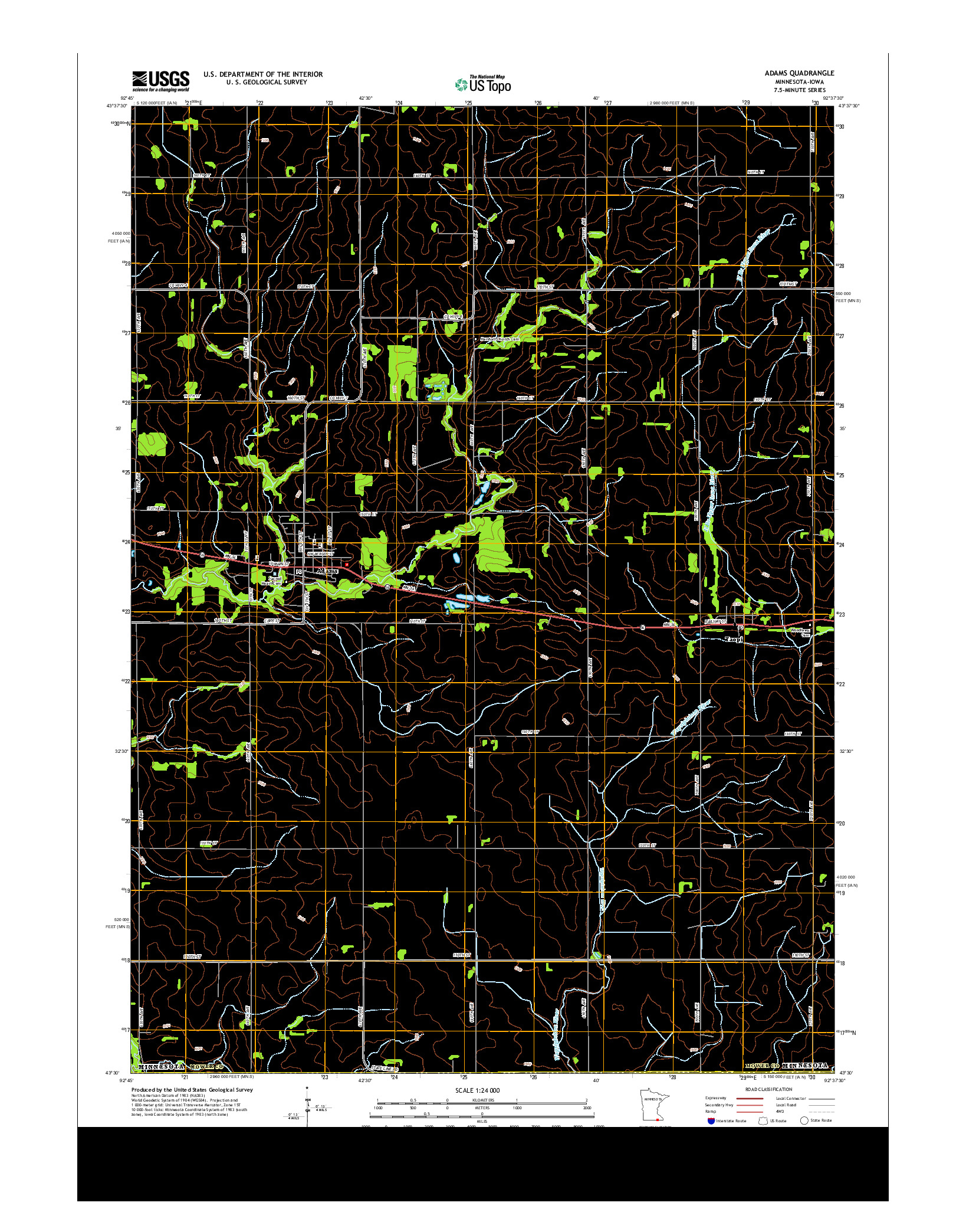 USGS US TOPO 7.5-MINUTE MAP FOR ADAMS, MN-IA 2013
