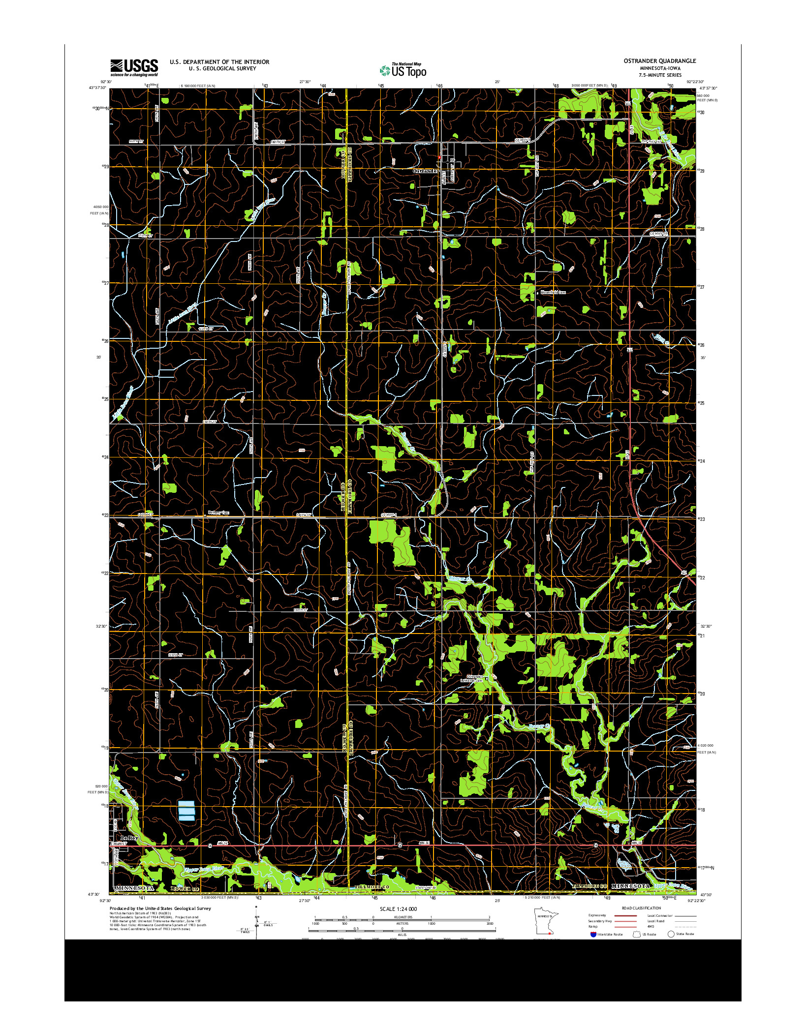 USGS US TOPO 7.5-MINUTE MAP FOR OSTRANDER, MN-IA 2013