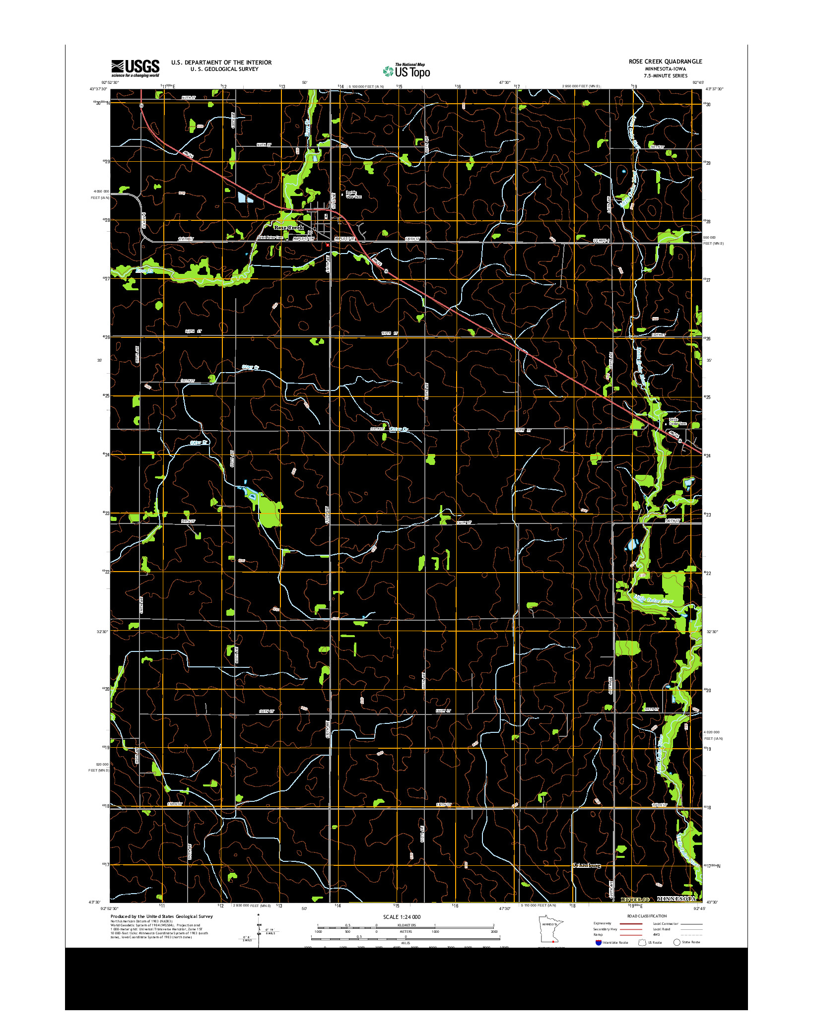 USGS US TOPO 7.5-MINUTE MAP FOR ROSE CREEK, MN-IA 2013