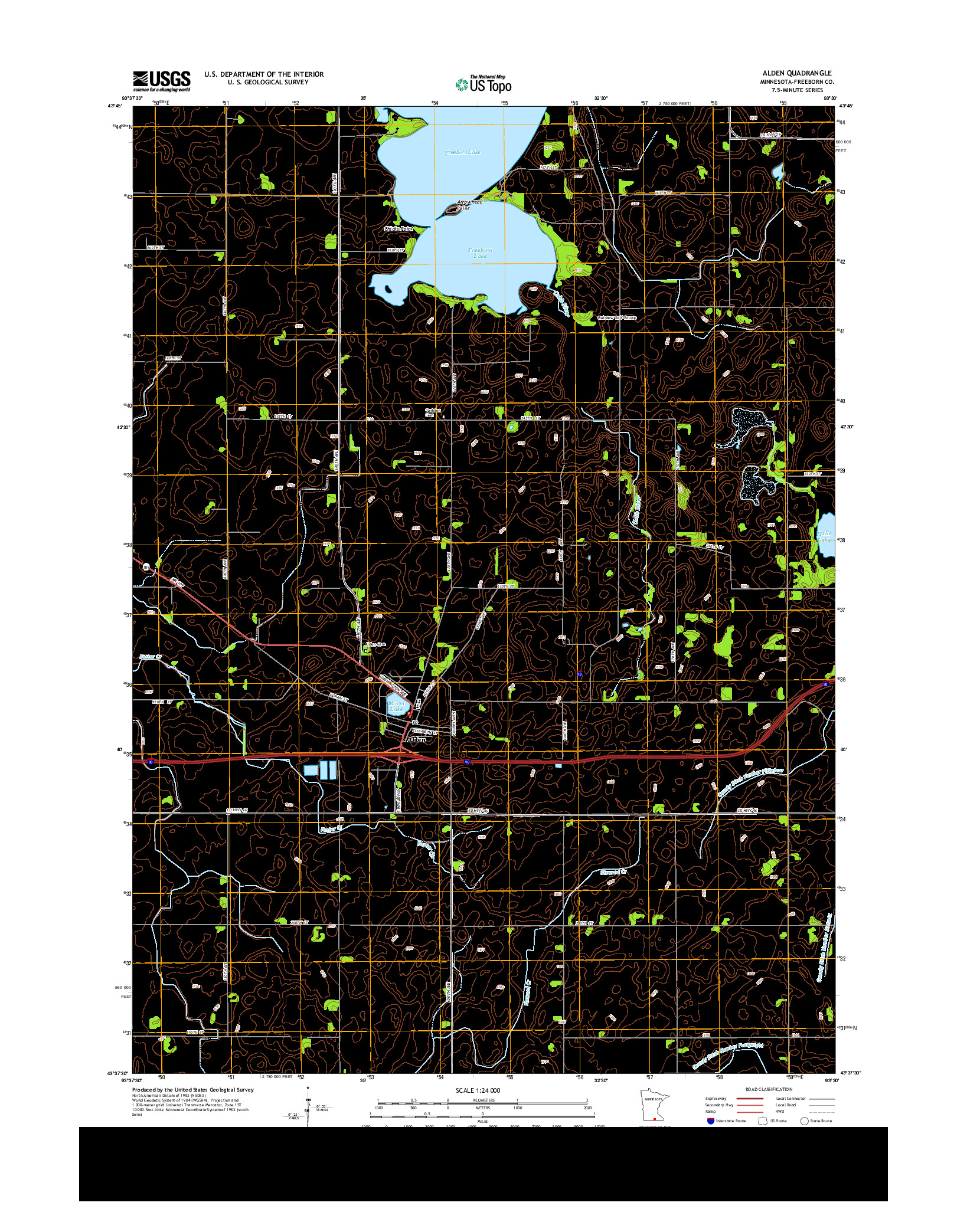 USGS US TOPO 7.5-MINUTE MAP FOR ALDEN, MN 2013
