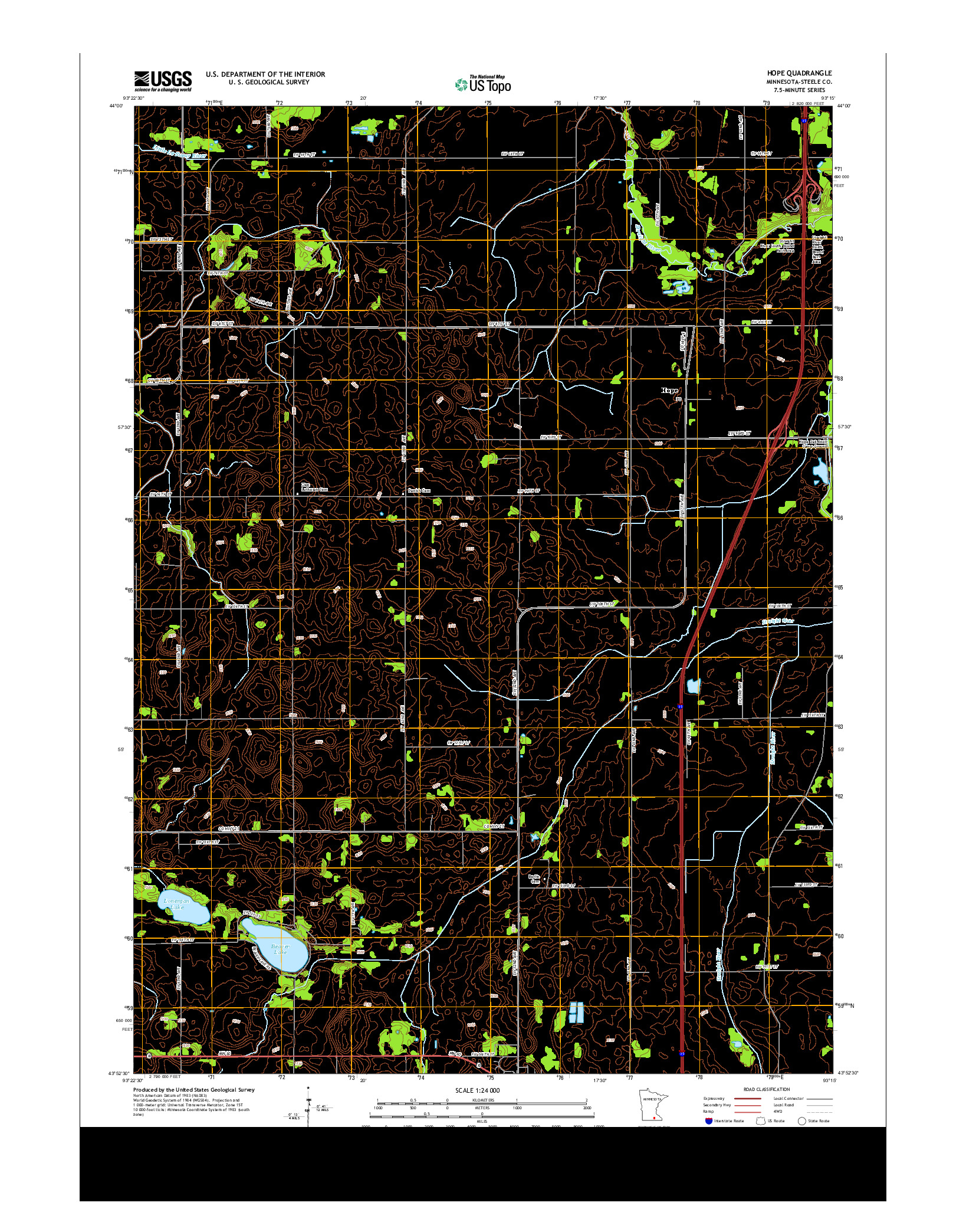 USGS US TOPO 7.5-MINUTE MAP FOR HOPE, MN 2013