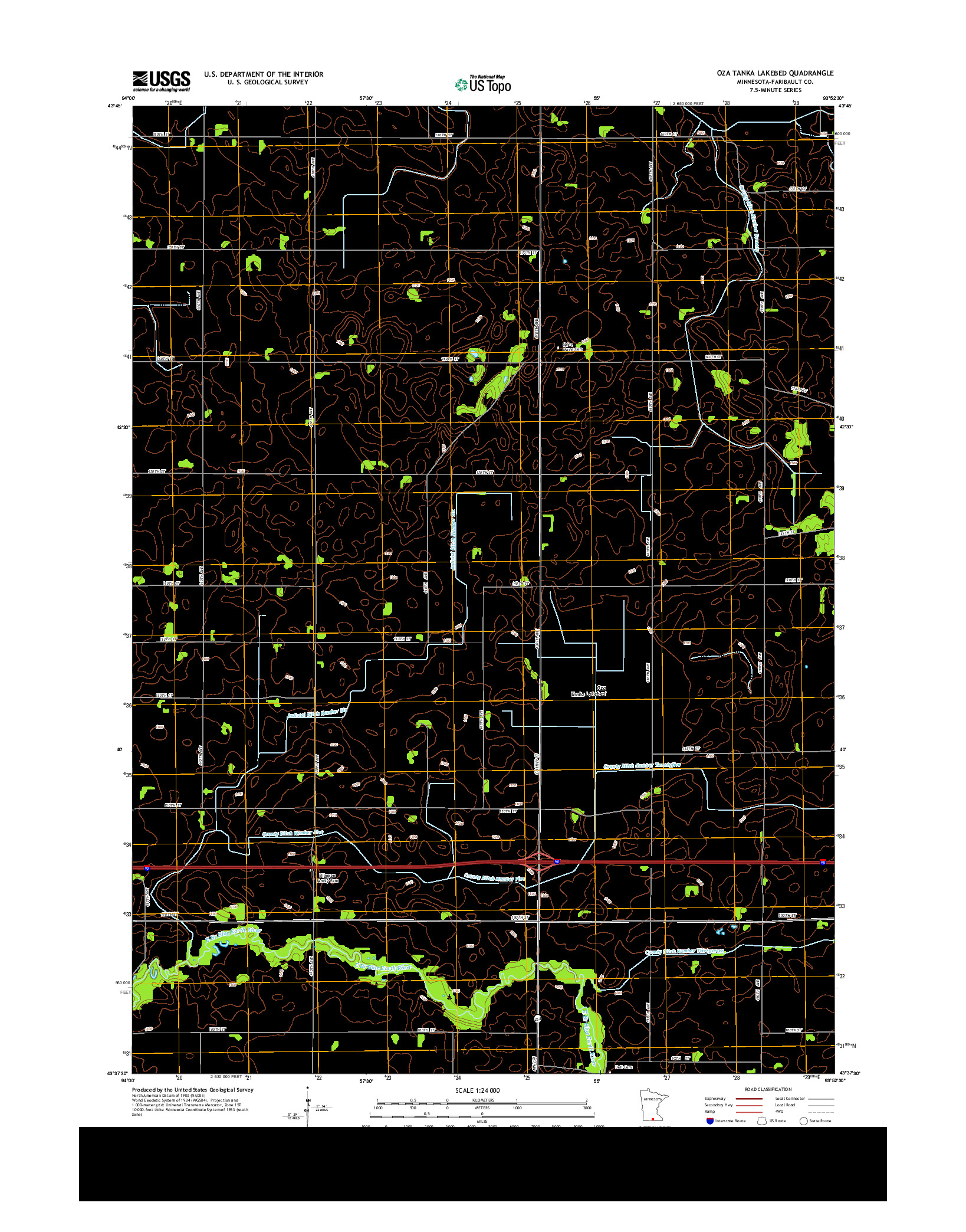USGS US TOPO 7.5-MINUTE MAP FOR OZA TANKA LAKEBED, MN 2013