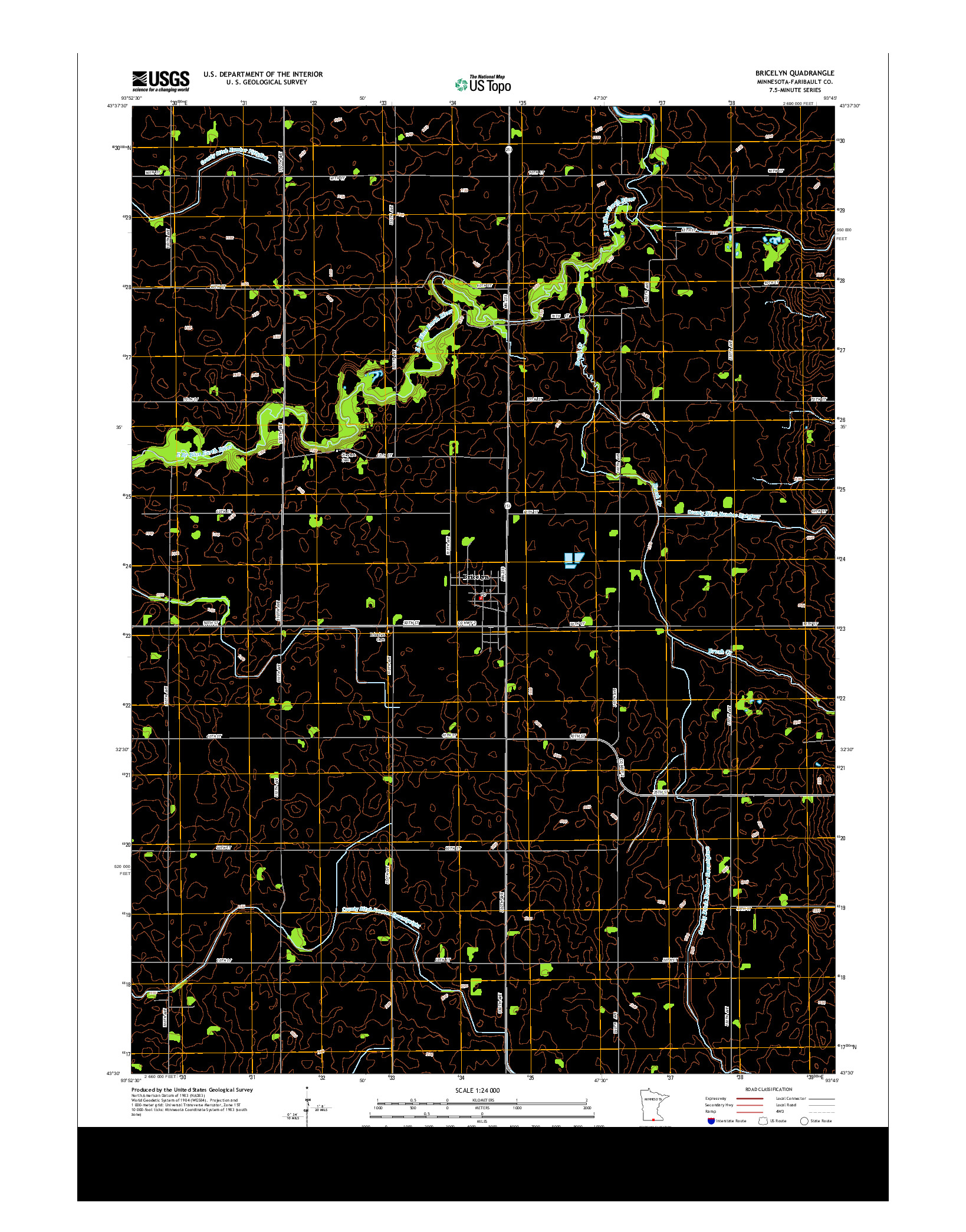 USGS US TOPO 7.5-MINUTE MAP FOR BRICELYN, MN 2013