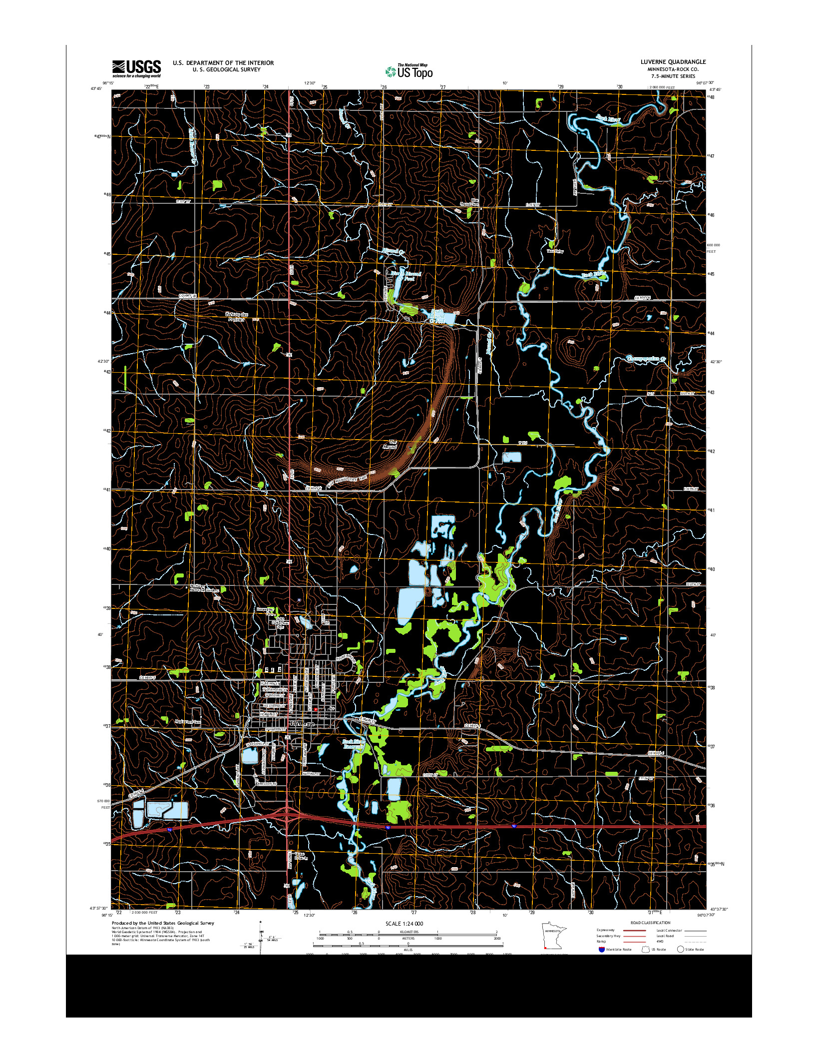 USGS US TOPO 7.5-MINUTE MAP FOR LUVERNE, MN 2013
