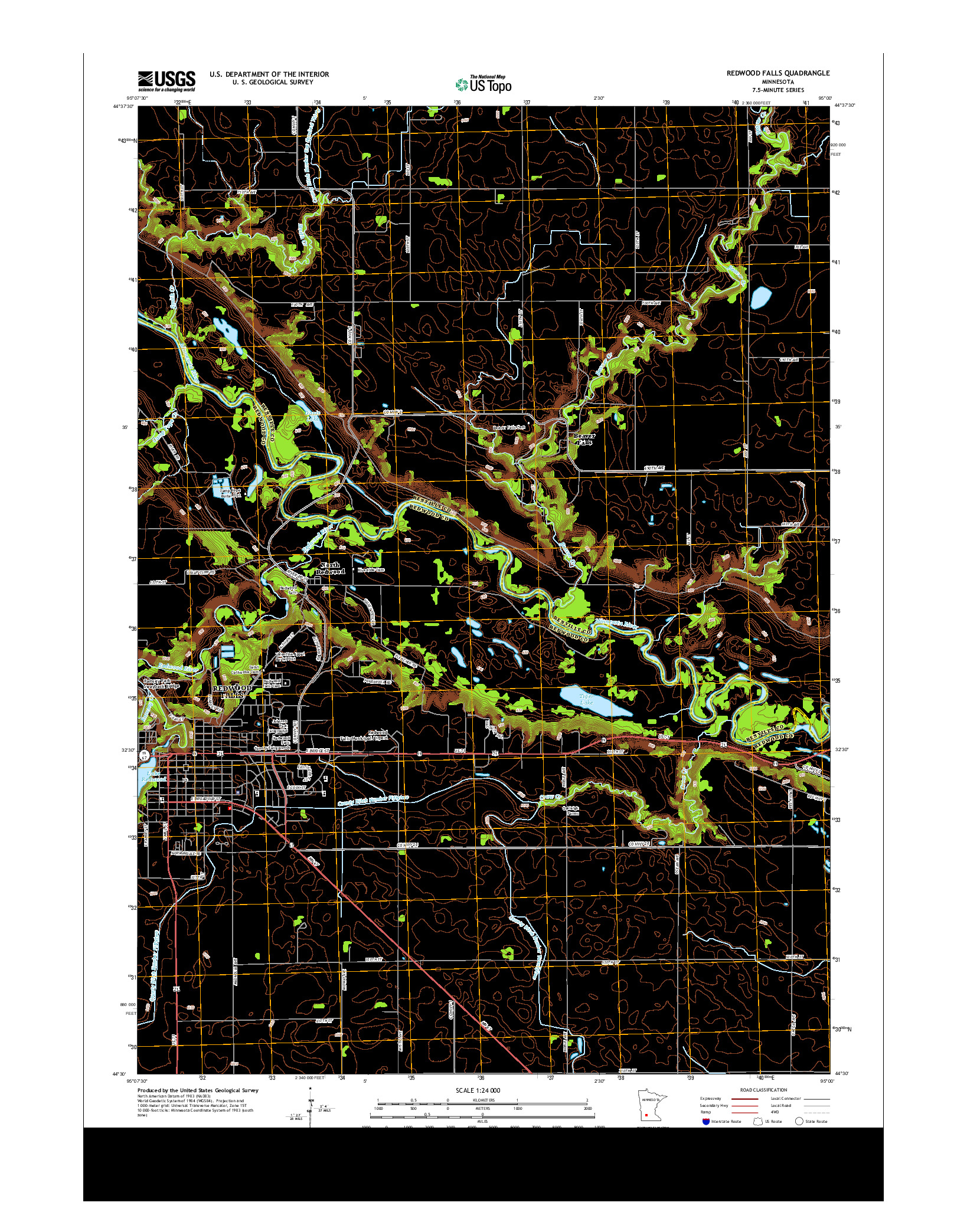 USGS US TOPO 7.5-MINUTE MAP FOR REDWOOD FALLS, MN 2013
