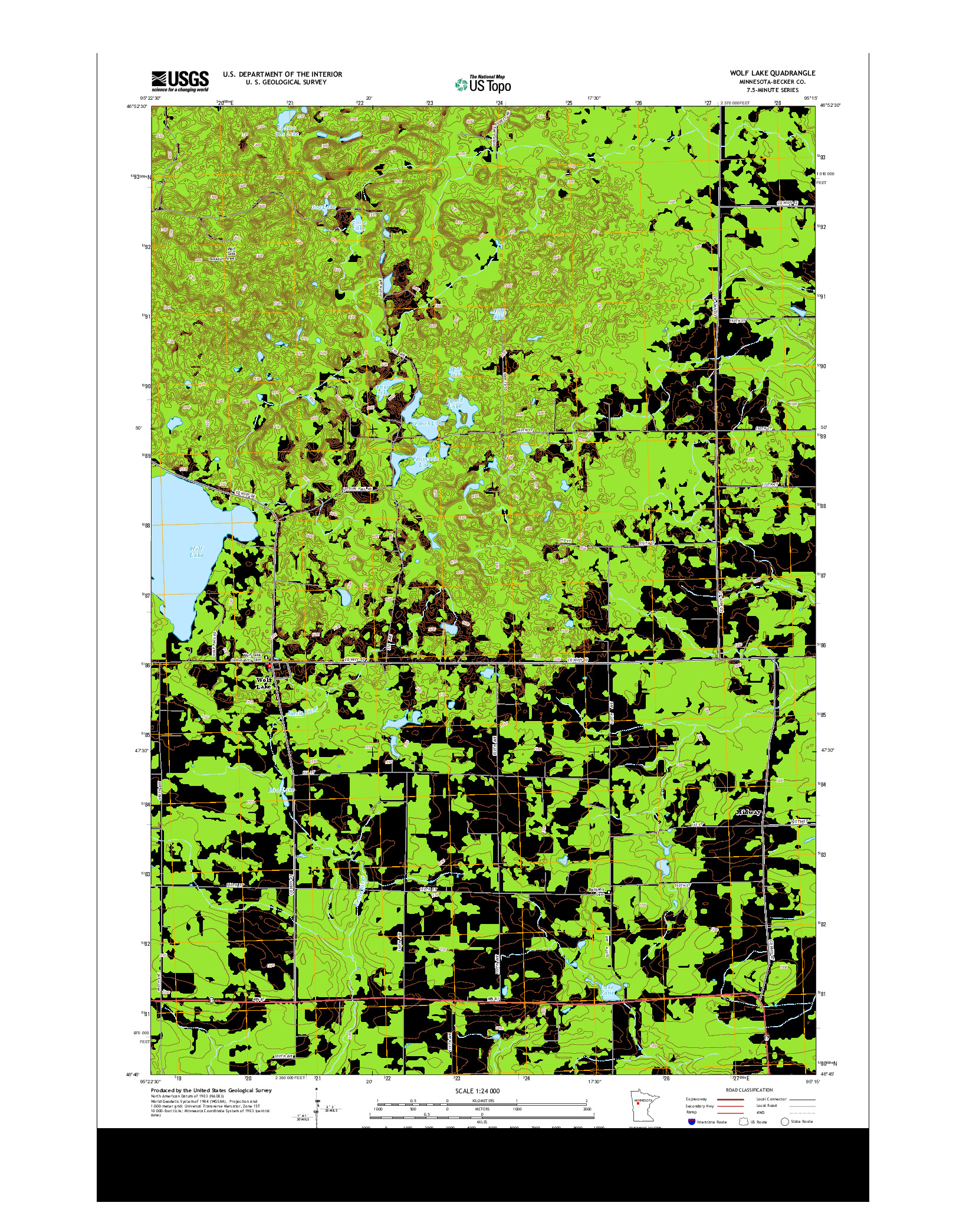 USGS US TOPO 7.5-MINUTE MAP FOR WOLF LAKE, MN 2013