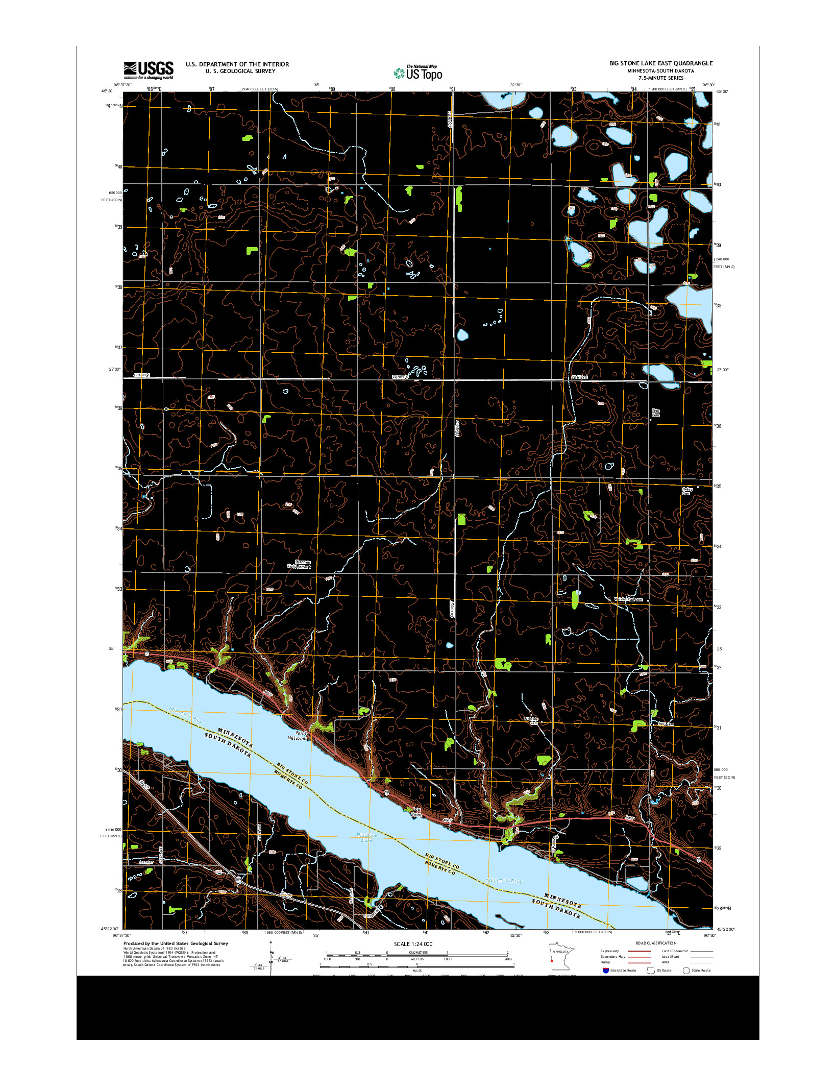 USGS US TOPO 7.5-MINUTE MAP FOR BIG STONE LAKE EAST, MN-SD 2013